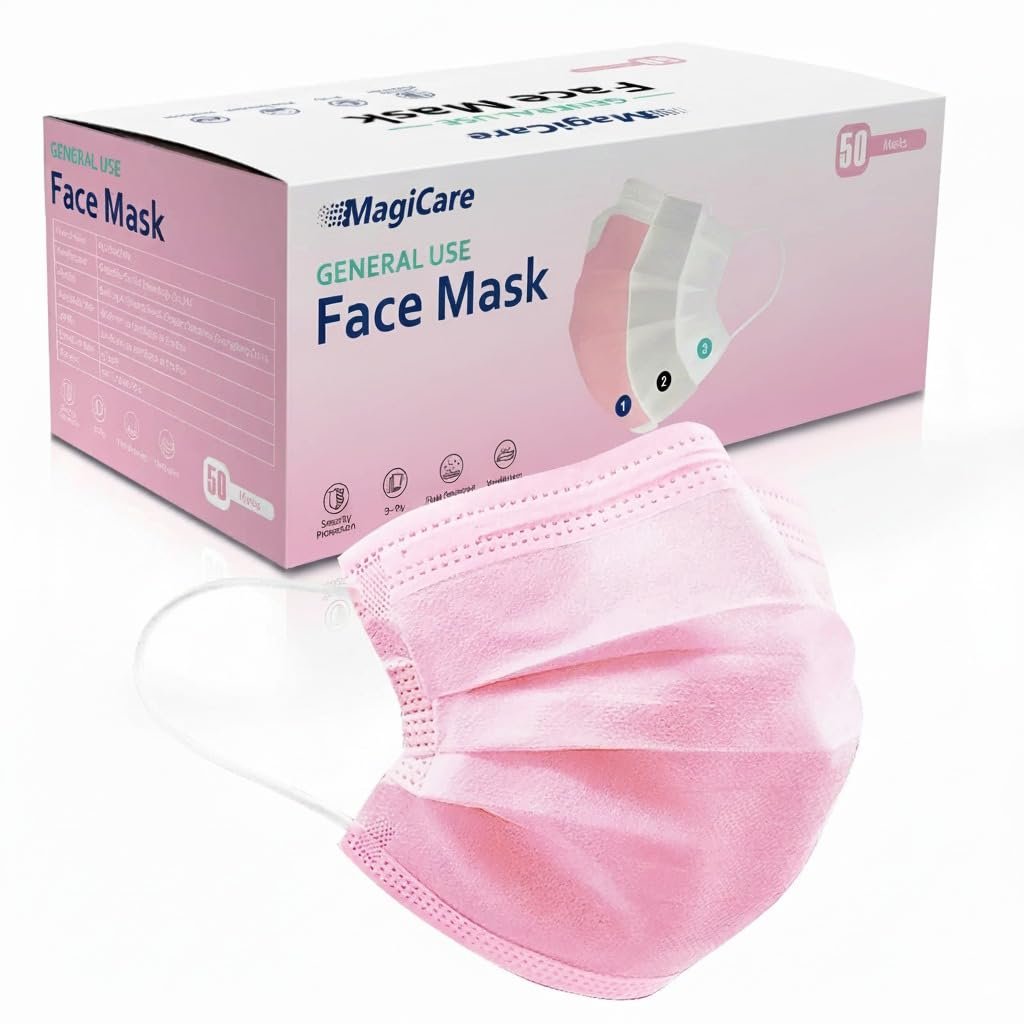 MAGICARE Pink Face Mask Disposable for Adults, Pink Mask for Women & Men