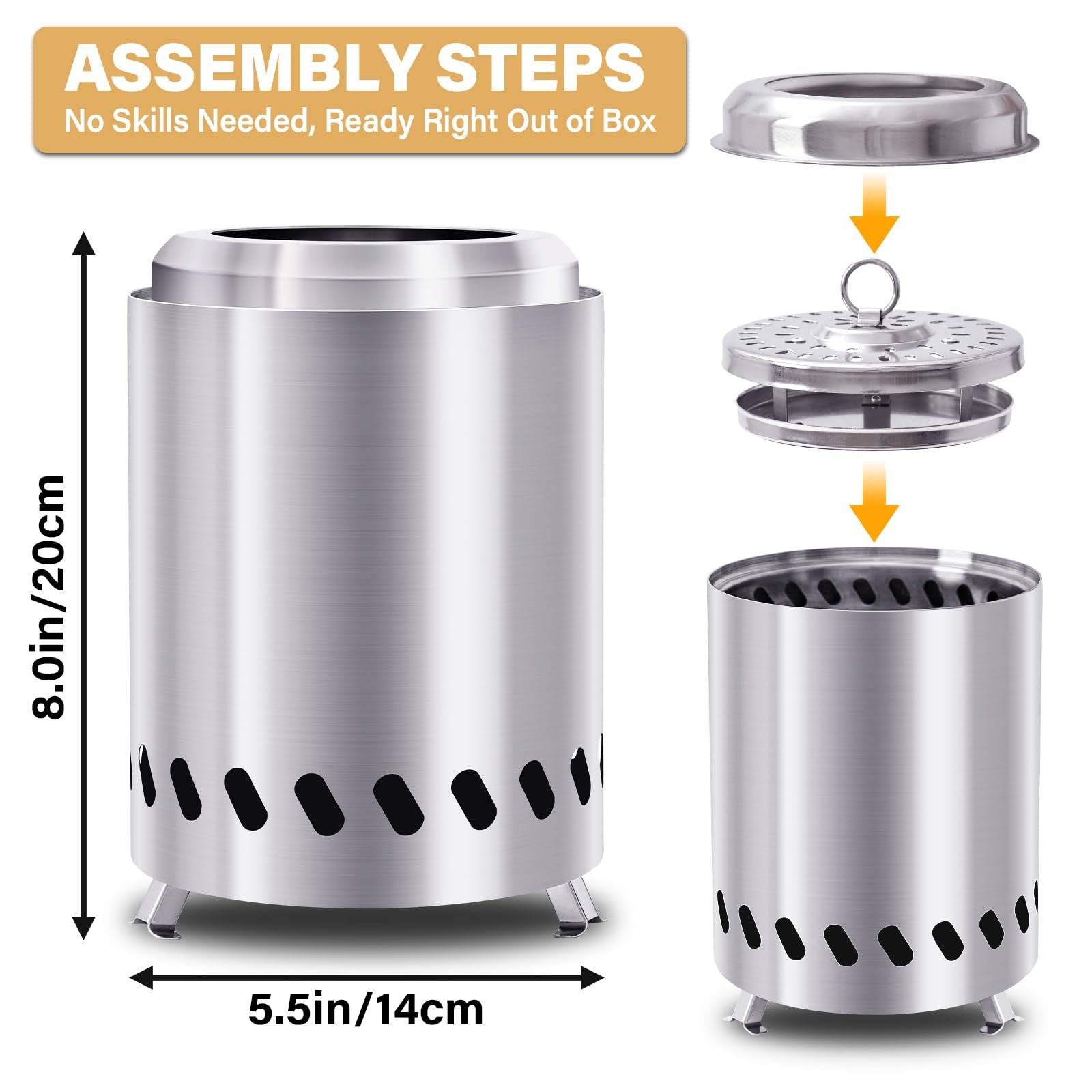 HGD Tabletop Fire Pit, Smokeless Firepit Outdoor, Mini Fire Pit for with Carry Bag for Camping Backyard Patio Garden Picnic, Silver - Image 6