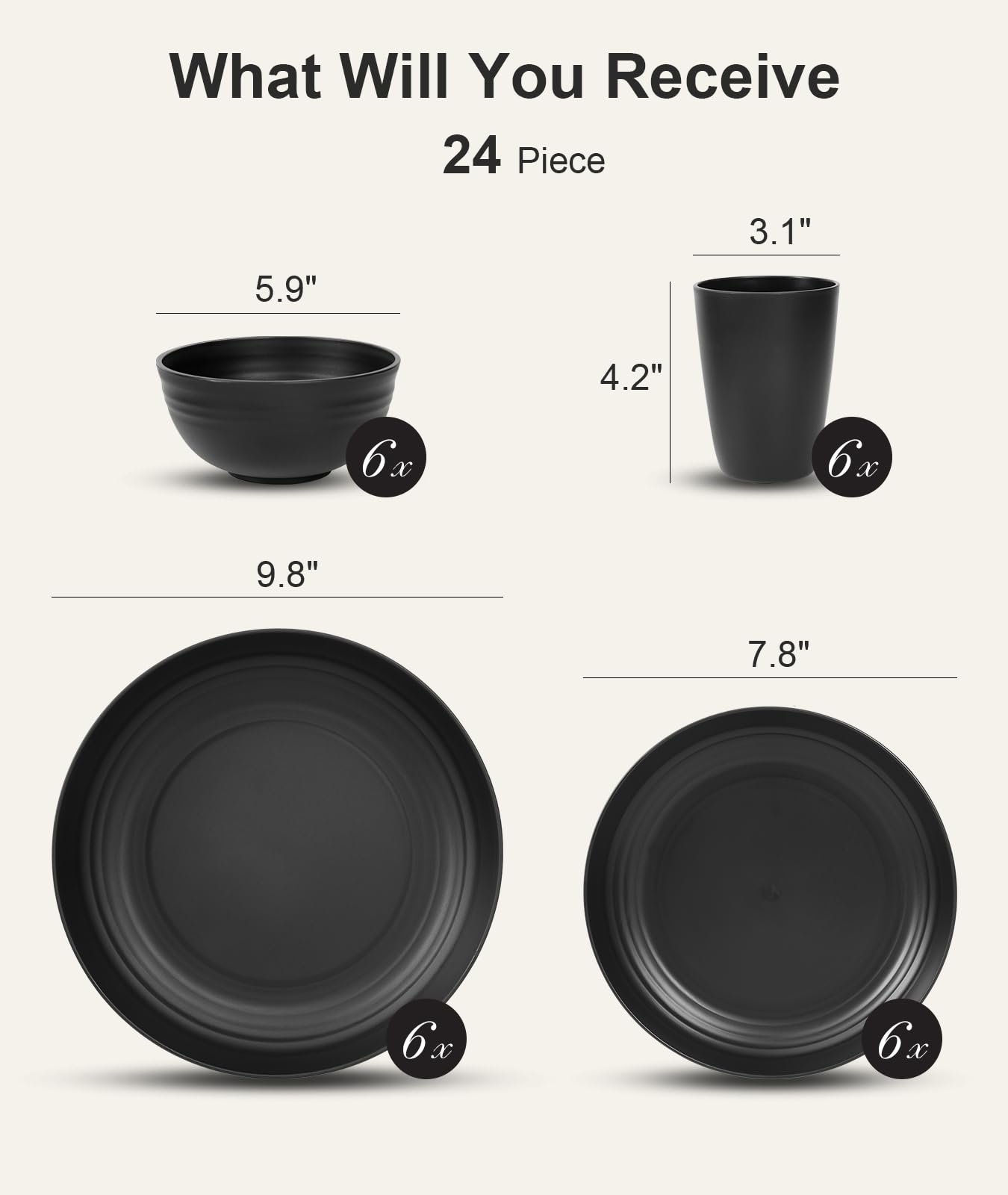 Quatish 24 Piece Plates and Bowl Set for 6, Dinnerware Dish Set for Kitchen - Image 2