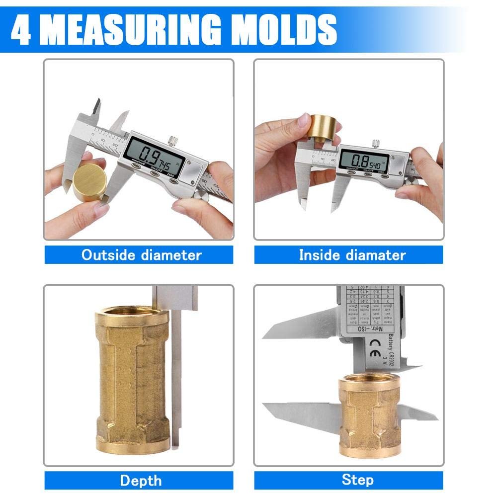 Digital Caliper Measuring Tool, Stainless Steel Vernier Caliper Digital Micrometer with Large LCD Screen, Easy Switch from Inch Metric Fraction, 6 Inch Caliper Tool for DIY/Household - Image 4