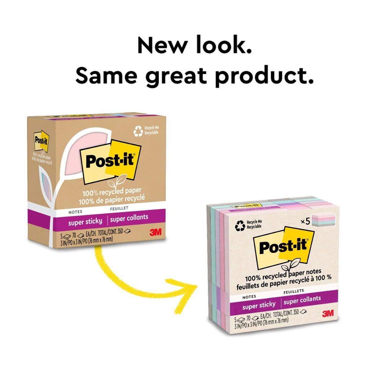 Post-it 100% Recycled Super Sticky Notes, 3 x 3 in, Pastels, 5 Pads - Image 9
