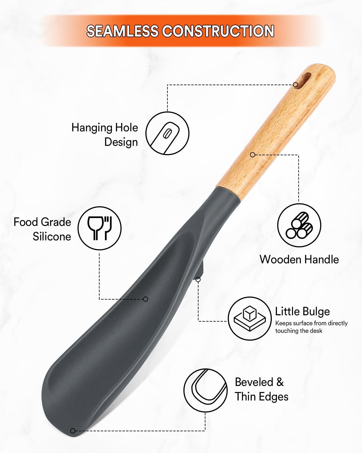 Badiano Silicone Cooking Spoon for Nonstick Cookwares, Multi-function,11.4" - Image 4