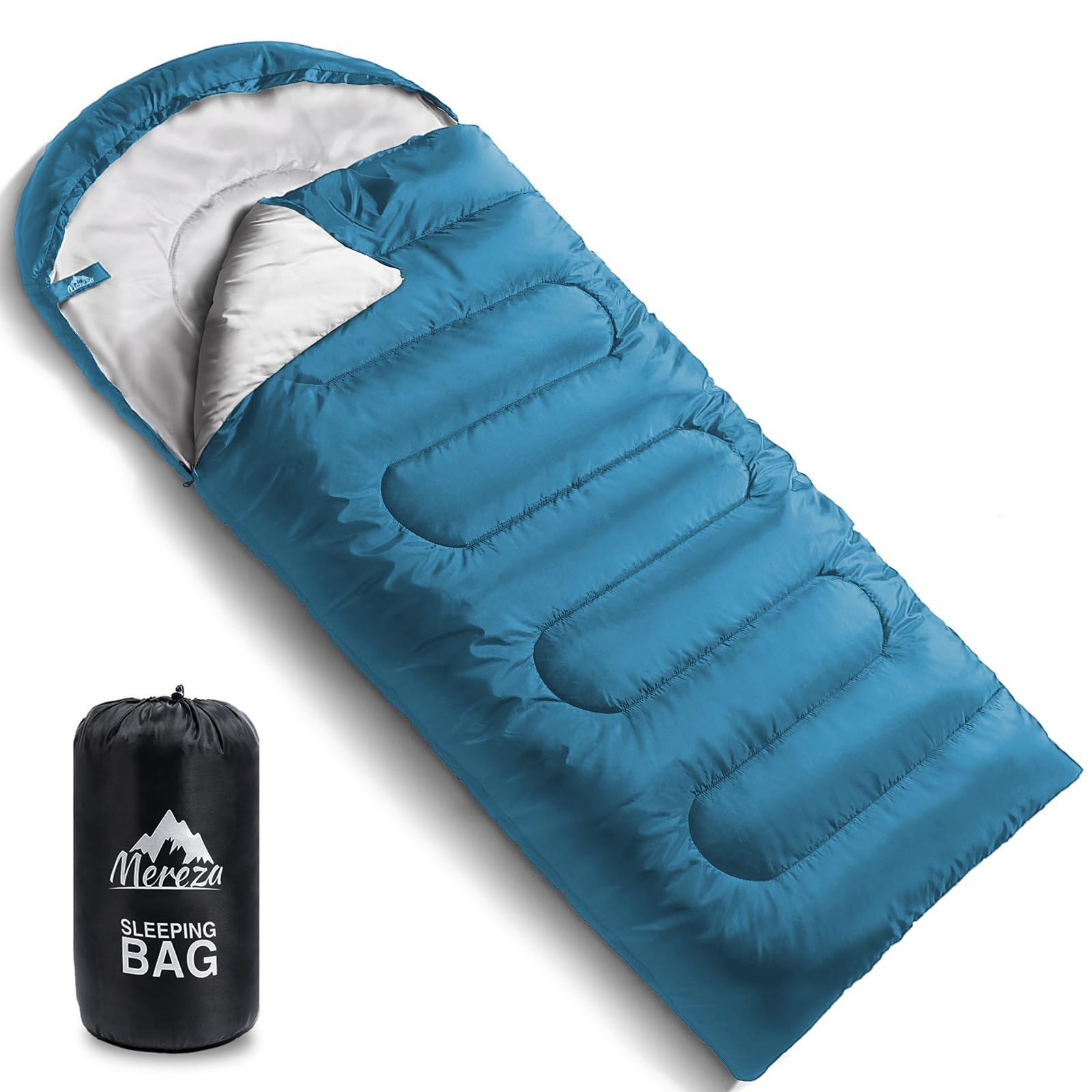 MEREZA Sleeping Bags XL for Adults Mens Large Wide Sleeping Bag for Camping & Backpacking Big and Tall Sleeping Bags for Women 4 Season Warm & Cool Weather with Compression Sack 20-32°F Blue