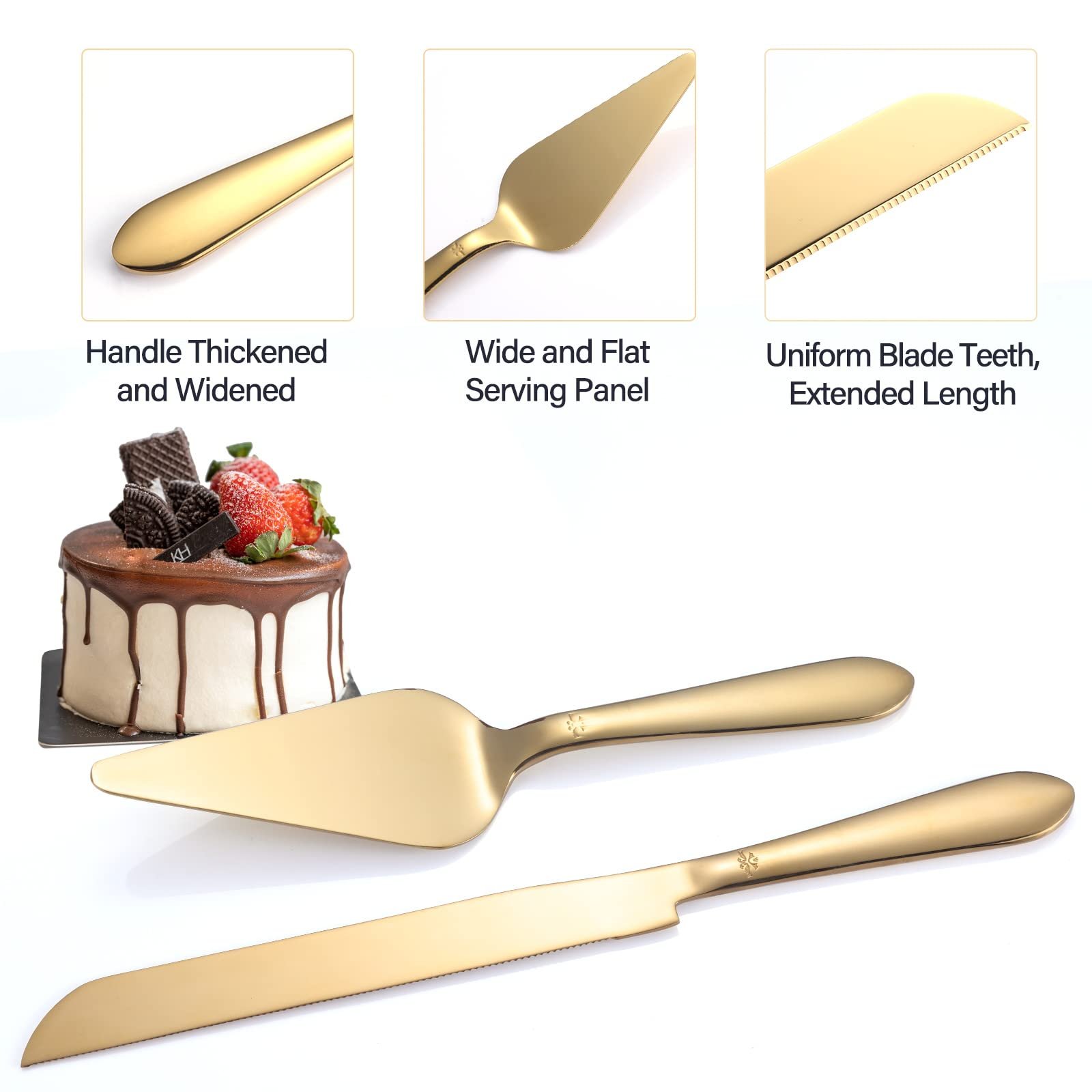 Eisinly Wedding Cake Cutting Set, Cake Knife and Server Set, 2Pcs Gold - Image 5