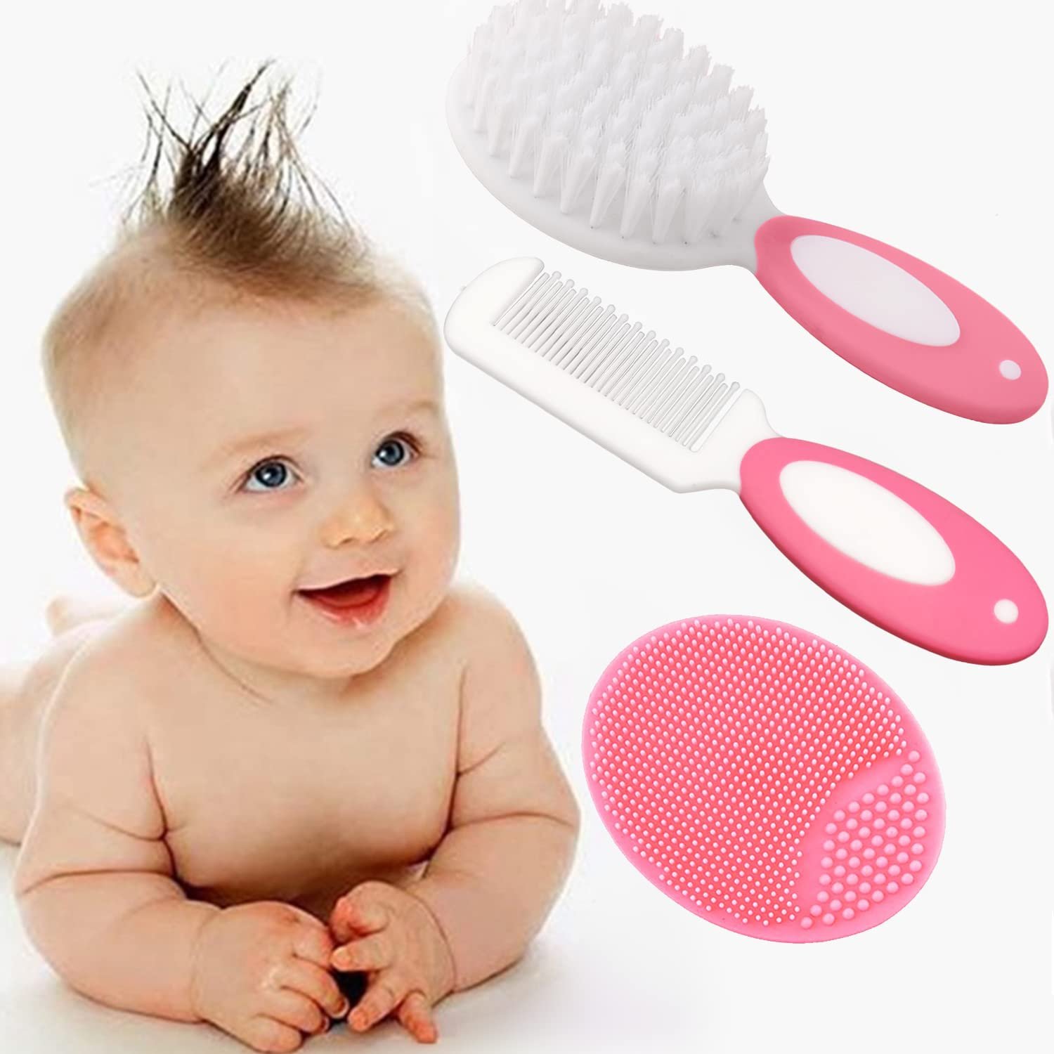 Baby Hair Brush, Cradle Cap Brush, Baby Hair Comb, Baby Hair Brush and Comb Set for Newborns & Toddlers, Baby Brush Soft Bristles, Ideal for Cradle Cap, Perfect Baby Registry Gift (Pink) - Image 5