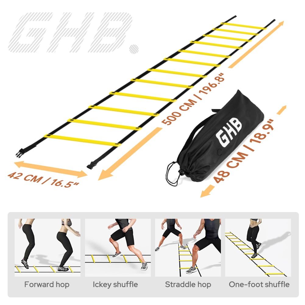GHB Pro Agility Ladder Agility Training Ladder Speed 12 Rung 20ft with Carrying Bag - Image 6