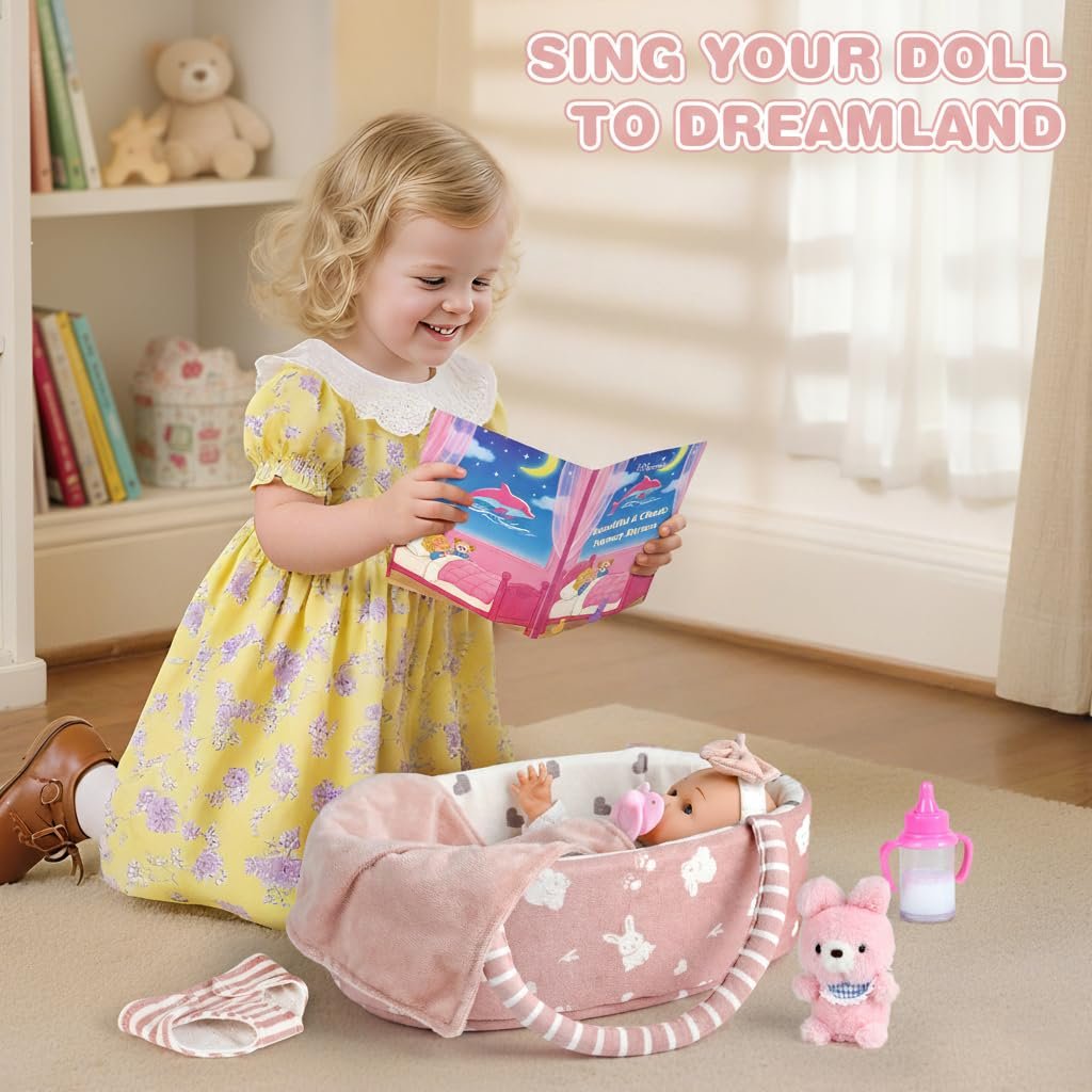 Dreamon Baby Doll Set 12" Baby Doll with Feeding & Caring Accessories, Pink - Image 9