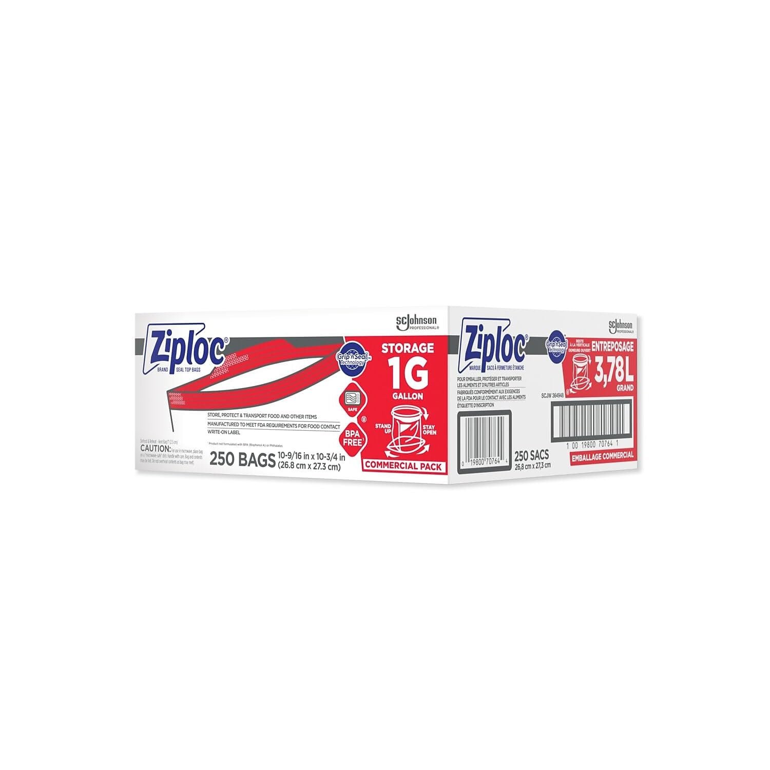 SC Johnson Professional Ziploc Storage Bags with New Grip 'n Seal Technology, For Food Organization and Storage, Double Zipper, Gallon, 250 Count - Image 3