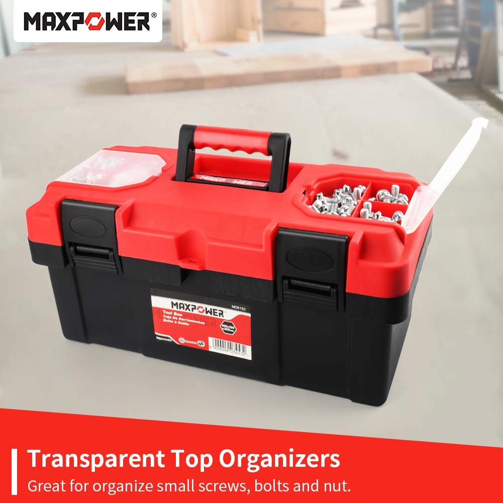 MAXPOWER Tool Box 16 inch, Plastic Small Tool Box with Latch Removable Tray - Image 8
