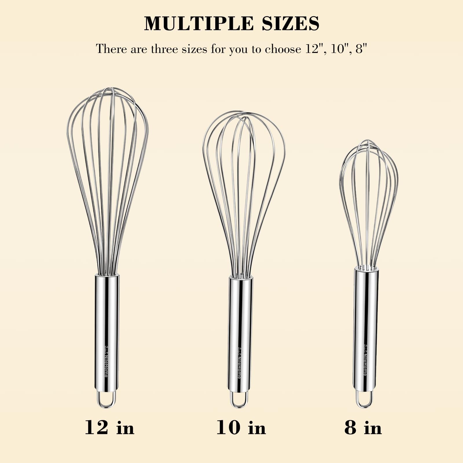 NileHome 3-Pack Stainless Steel Whisk Set, Kitchen Utensils for Cooking - Image 2