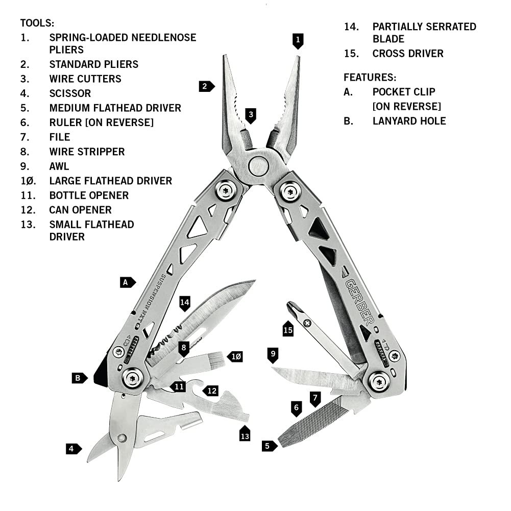 Gerber Suspension NXT 15-in-1 Multitool Pliers, EDC Knife, Stainless Steel - Image 2
