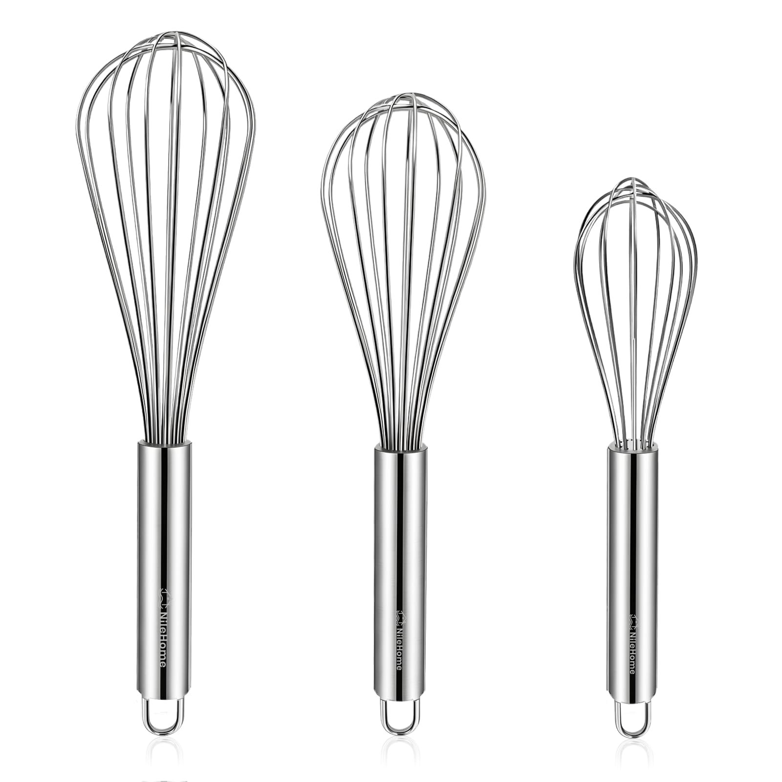 NileHome 3-Pack Stainless Steel Whisk Set, Kitchen Utensils for Cooking
