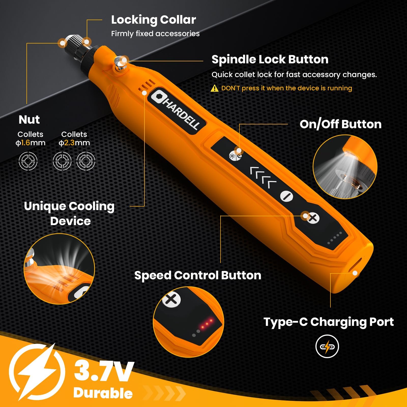 HARDELL Mini Cordless Rotary Tool, 5-Speed 69pcs Kit for 3D Printer Sanding - Image 2