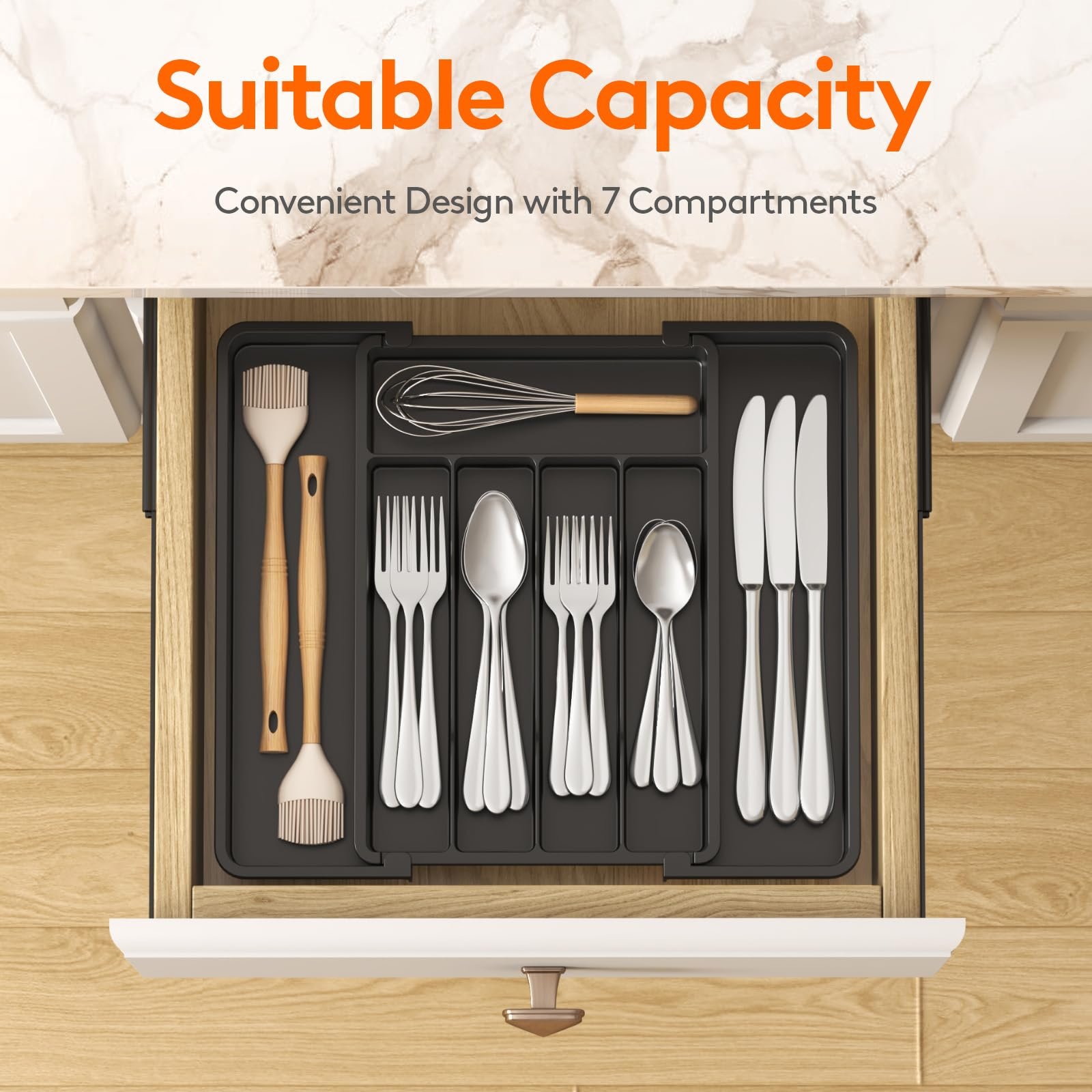 Lifewit Expandable Silverware Drawer Organizer, Kitchen Utensil Tray - Image 2