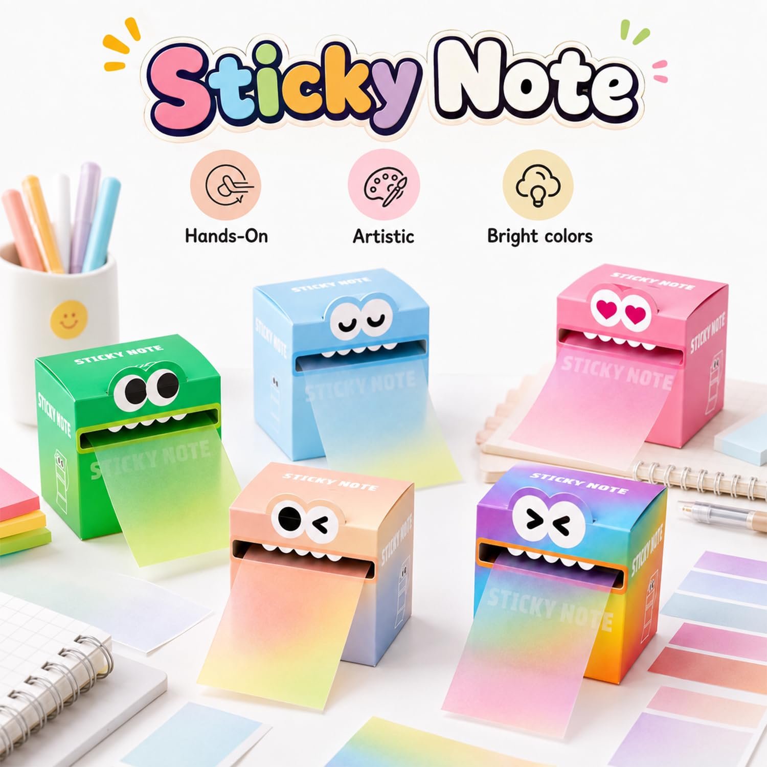 105 Sheets Transparent Pull-Out Sticky Notes,Monster Pattern Sticky Note,Glitter Sticky Notes,See-Through Design, Easy Marking, Strong Adhesion,Suitable for Office Work(Pink - Image 5