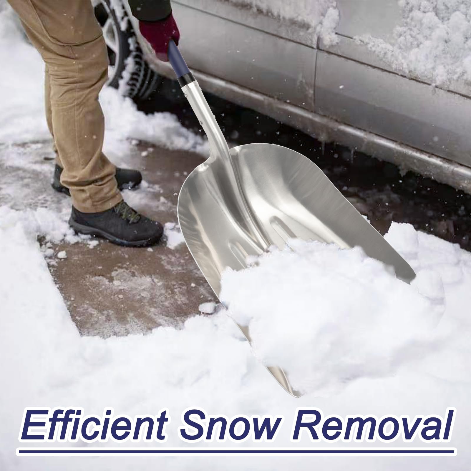 Nohovu Aluminum Snow Shovel - Large Capacity Driveway Snow Removal Tool, Fiberglass D-Handle, 45 Inch Blade - Image 8