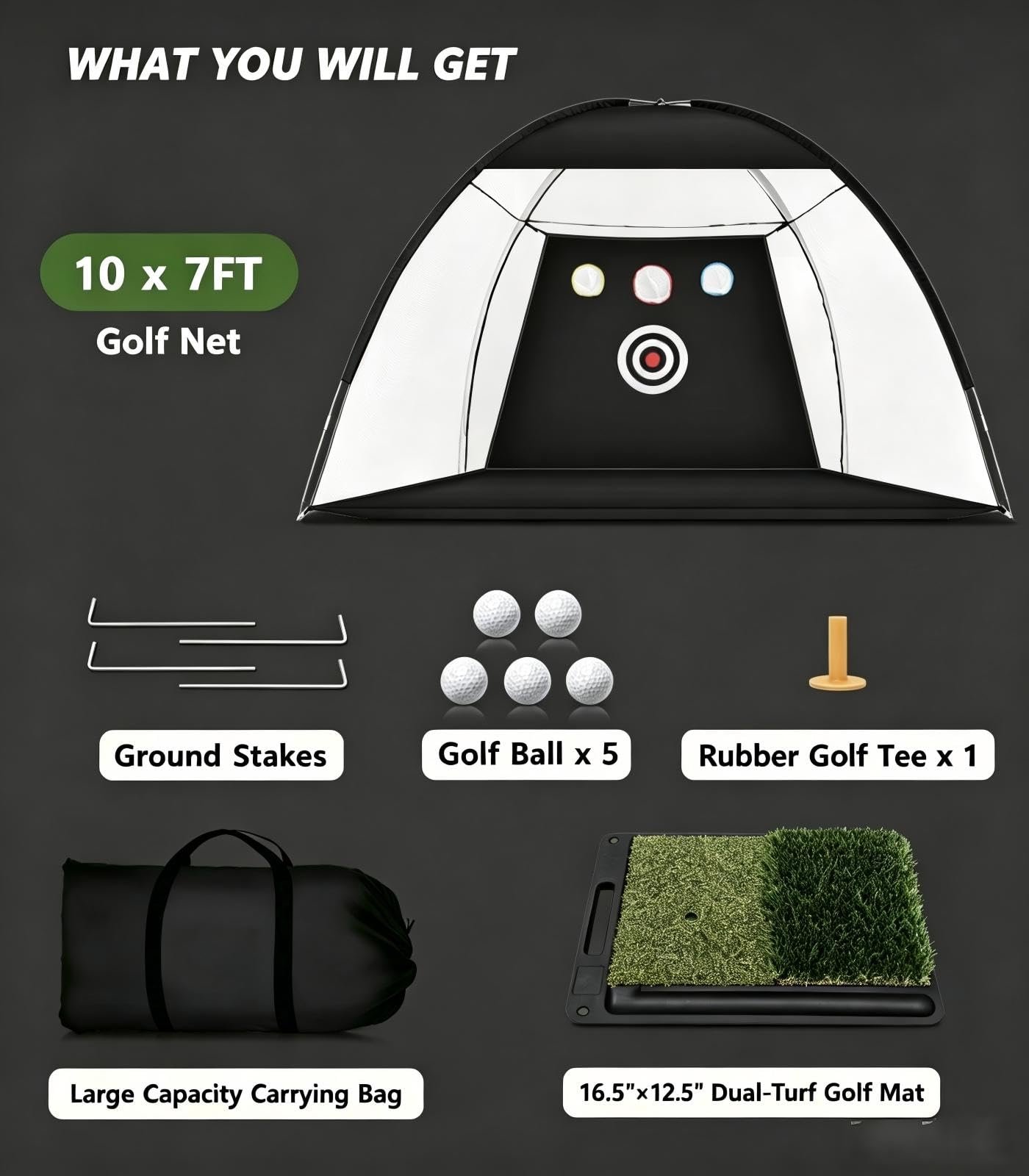 Golf Net: 10x7FT Golf Hitting Net with Mat for Chipping Driving Practice - Image 6