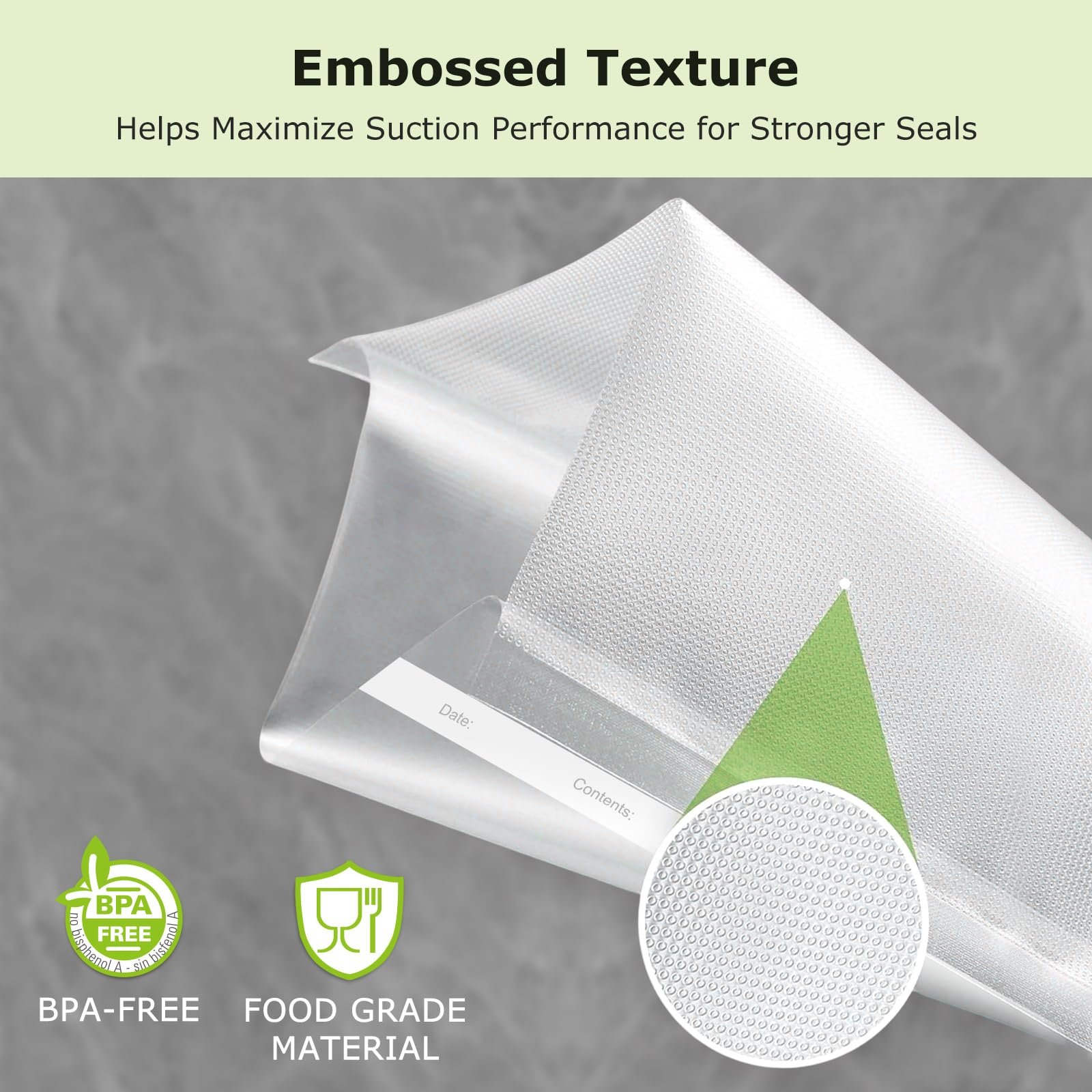 Bonsenkitchen Vacuum Sealer Rolls Bags, 3 Rolls 11"x 16' + 3 Rolls 8"x 16' - Image 3