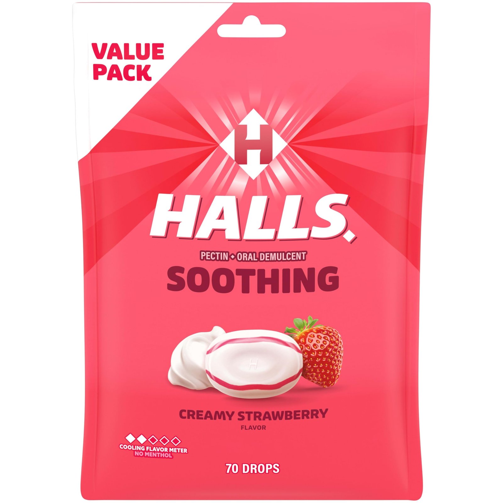 HALLS Soothing Creamy Strawberry Throat Drops, Value Pack, 70 ct