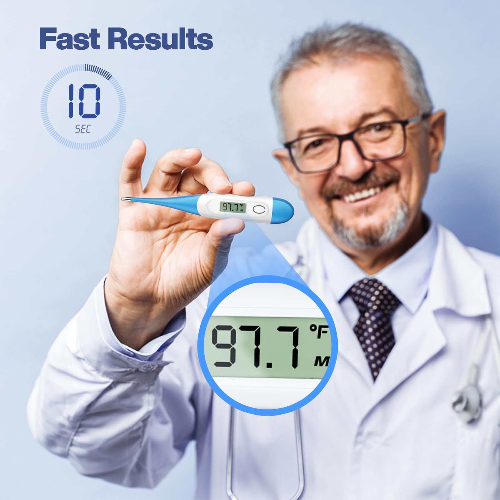 Boncare 10 Seconds Oral Thermometer for Adults and Kids, Light Blue - Image 2