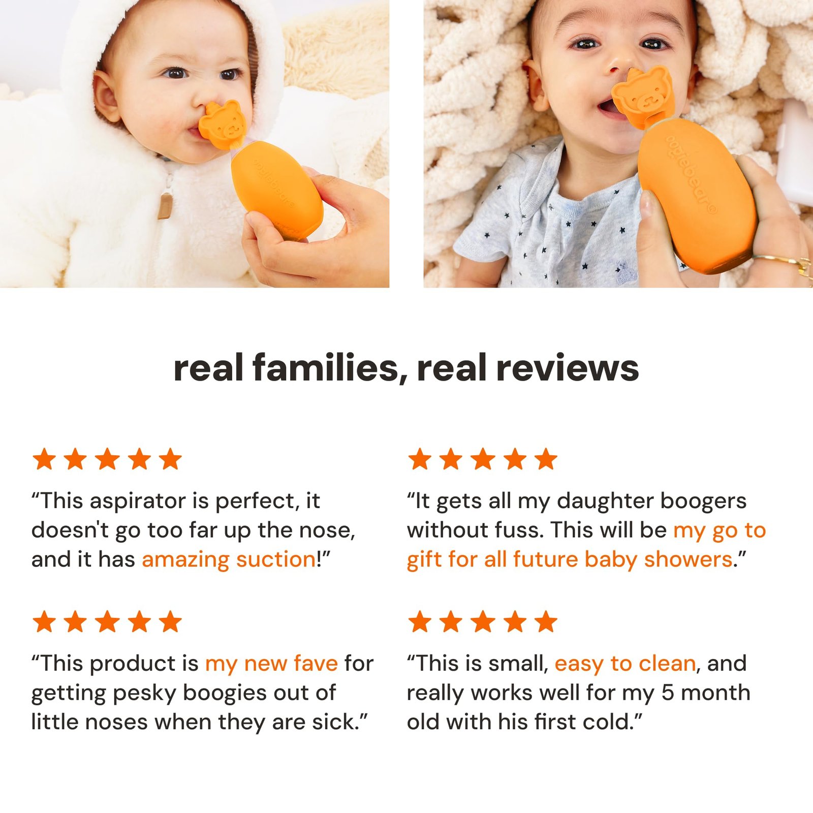 oogiebear Baby Nose Aspirator & Ear Syringe, Manual Strong-Suction, Orange - Image 8