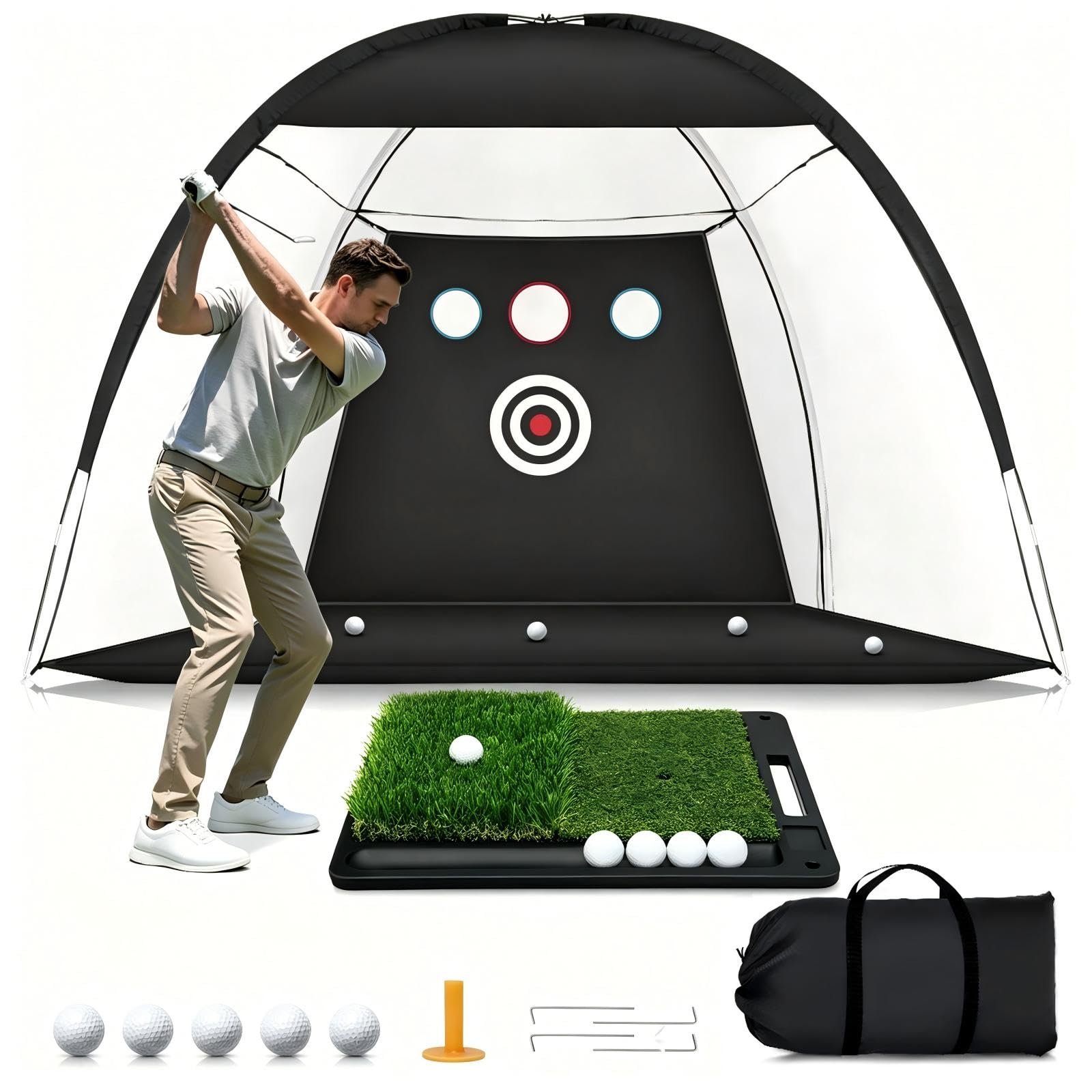 Golf Net: 10x7FT Golf Hitting Net with Mat for Chipping Driving Practice