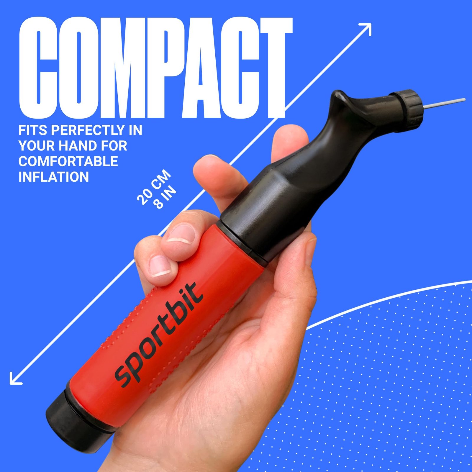 SPORTBIT Ball Pump for Sports Balls, Push & Pull System, Red - Image 4
