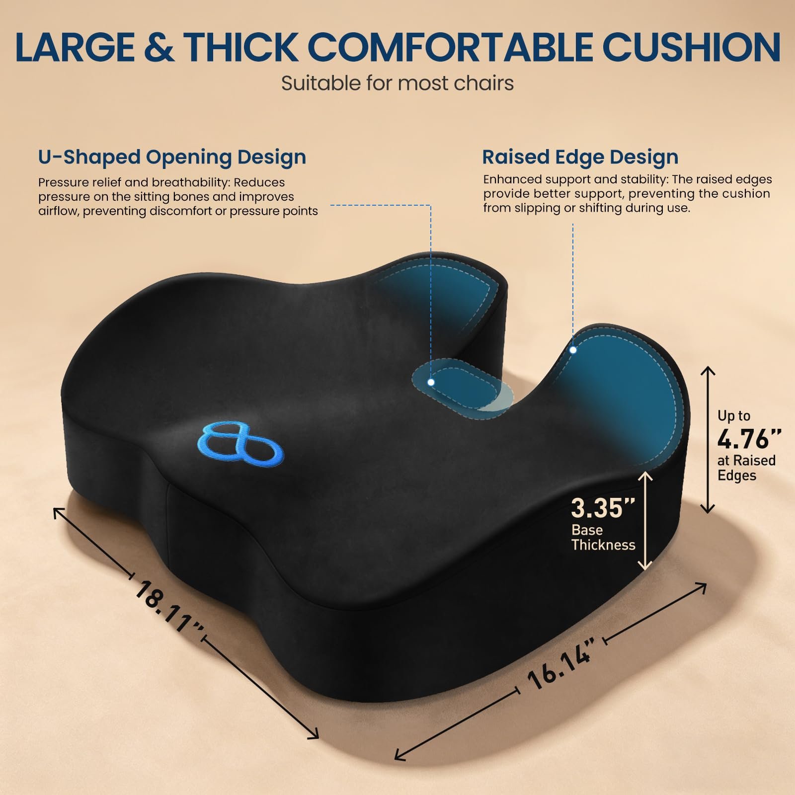 BlissTrends Memory Foam Seat Cushion for Office Chair & Car Seat, Black - Image 4