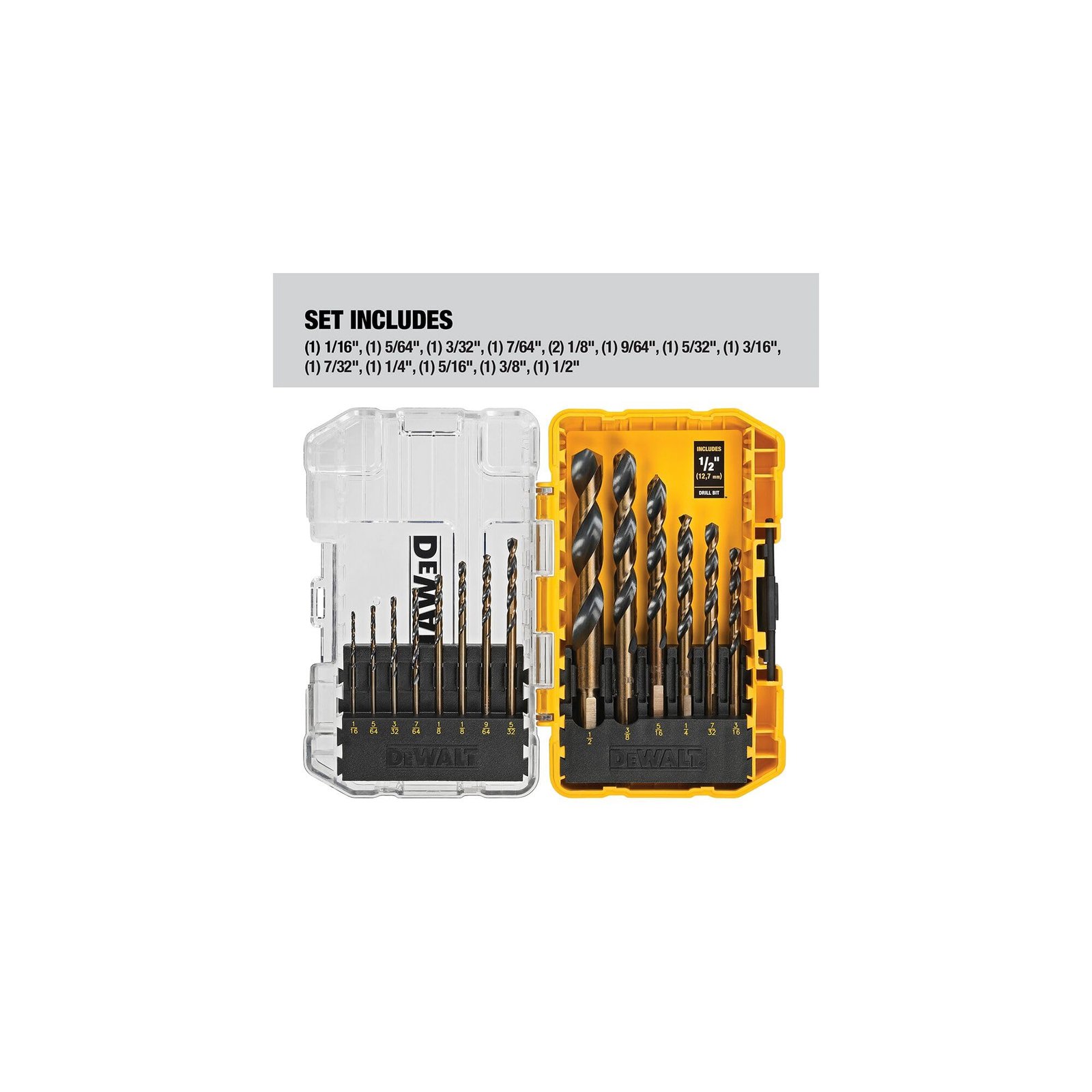 DEWALT Drill Bit Set, 3-Flats Shank,14-Piece, 135 Degree Split Point, for Plastic, Wood and Metal (DWA1184) - Image 2
