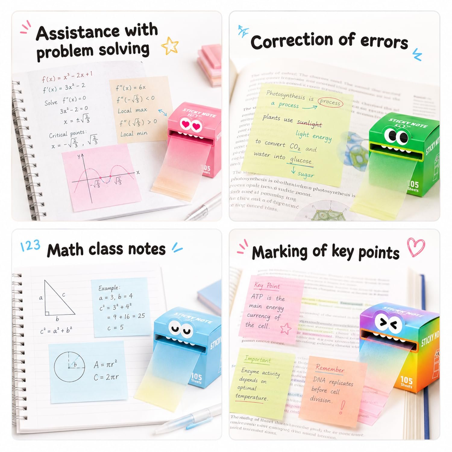105 Sheets Transparent Pull-Out Sticky Notes,Monster Pattern Sticky Note,Glitter Sticky Notes,See-Through Design, Easy Marking, Strong Adhesion,Suitable for Office Work(Pink - Image 4