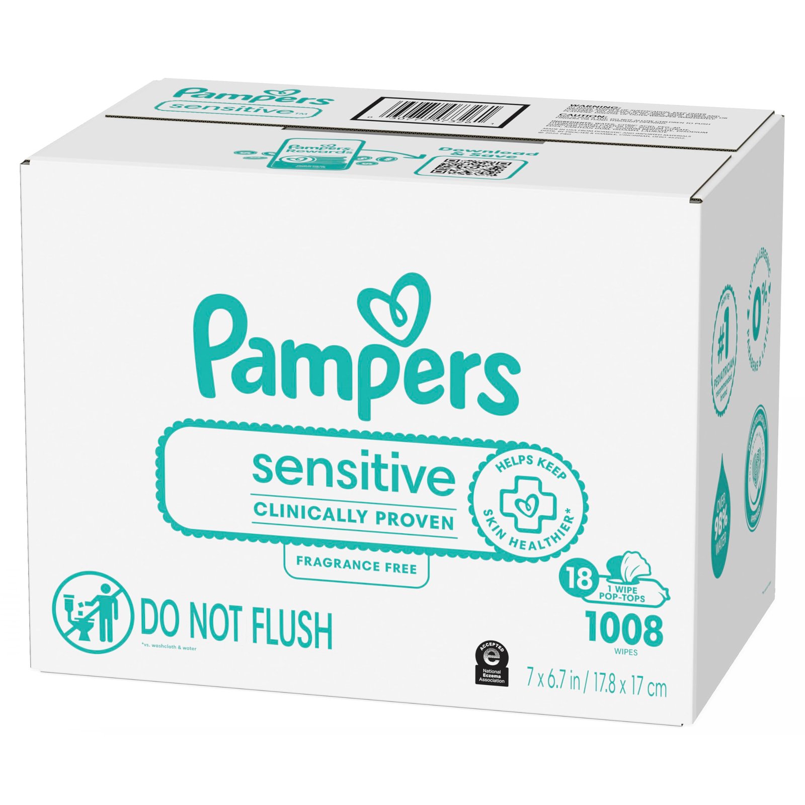 Pampers Sensitive Baby Wipes, Unscented, Fragrance Free, Clinically Proven, Water Based, Hypoallergenic, Multi-Use, Hand Wipes, 1008 Wipes Total (18X Flip-Top Packs) - Image 13