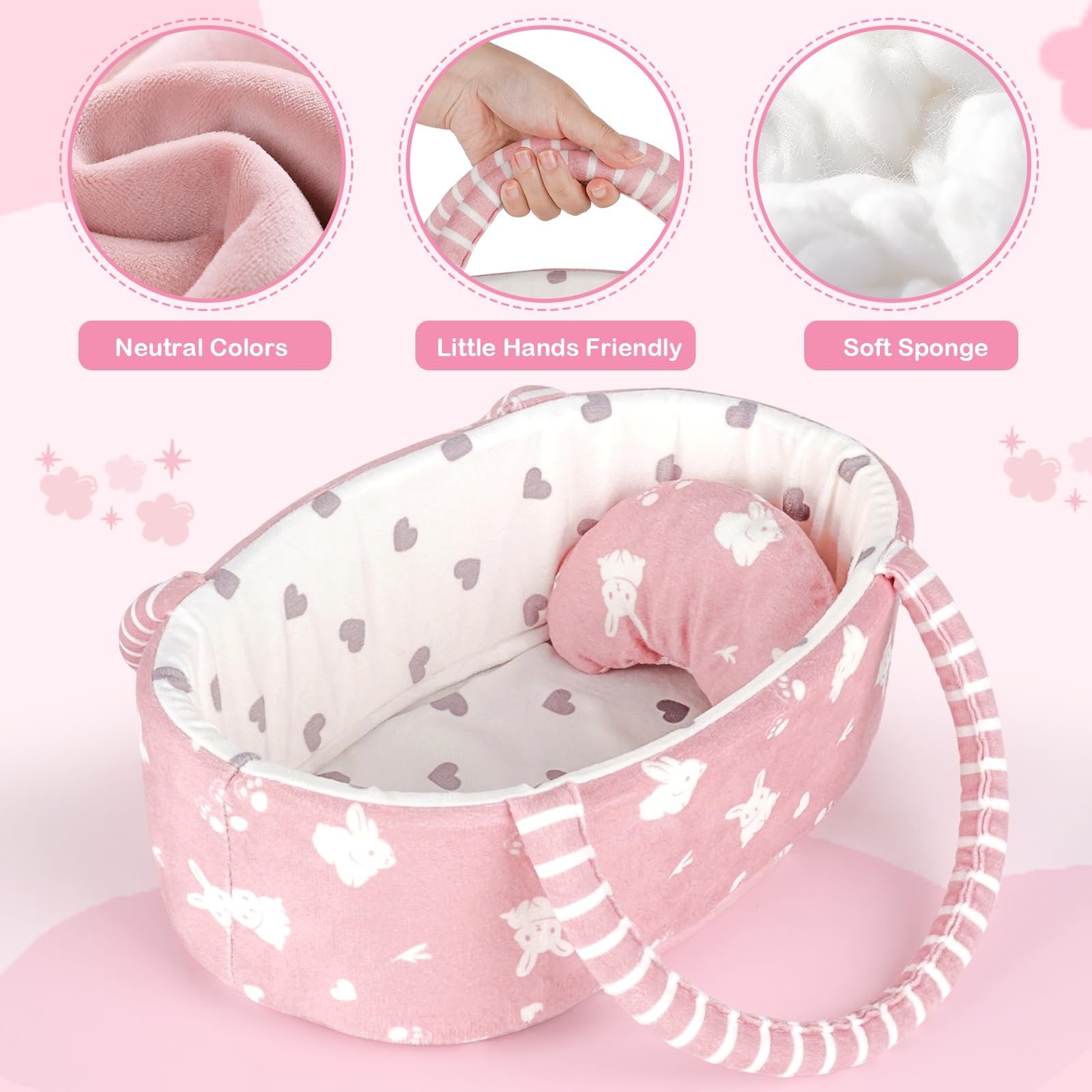 Dreamon Baby Doll Set 12" Baby Doll with Feeding & Caring Accessories, Pink - Image 5