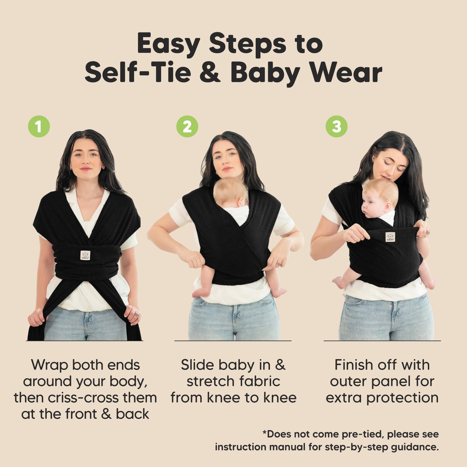 KeaBabies Baby Wrap Carrier, All in 1 Original Baby Carrier, Trendy Black - Image 7