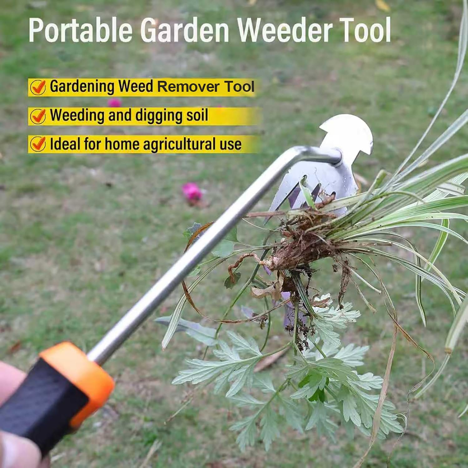 SIXCAR Weed Remover Tool,Portable Garden Weeder Tool,New Gardening Weeding Tools,for Garden Hand Tools for Vegetable Gardening Backyard Farm Planting & Uprooting Weeding Tool (Rubber Handle) - Image 4