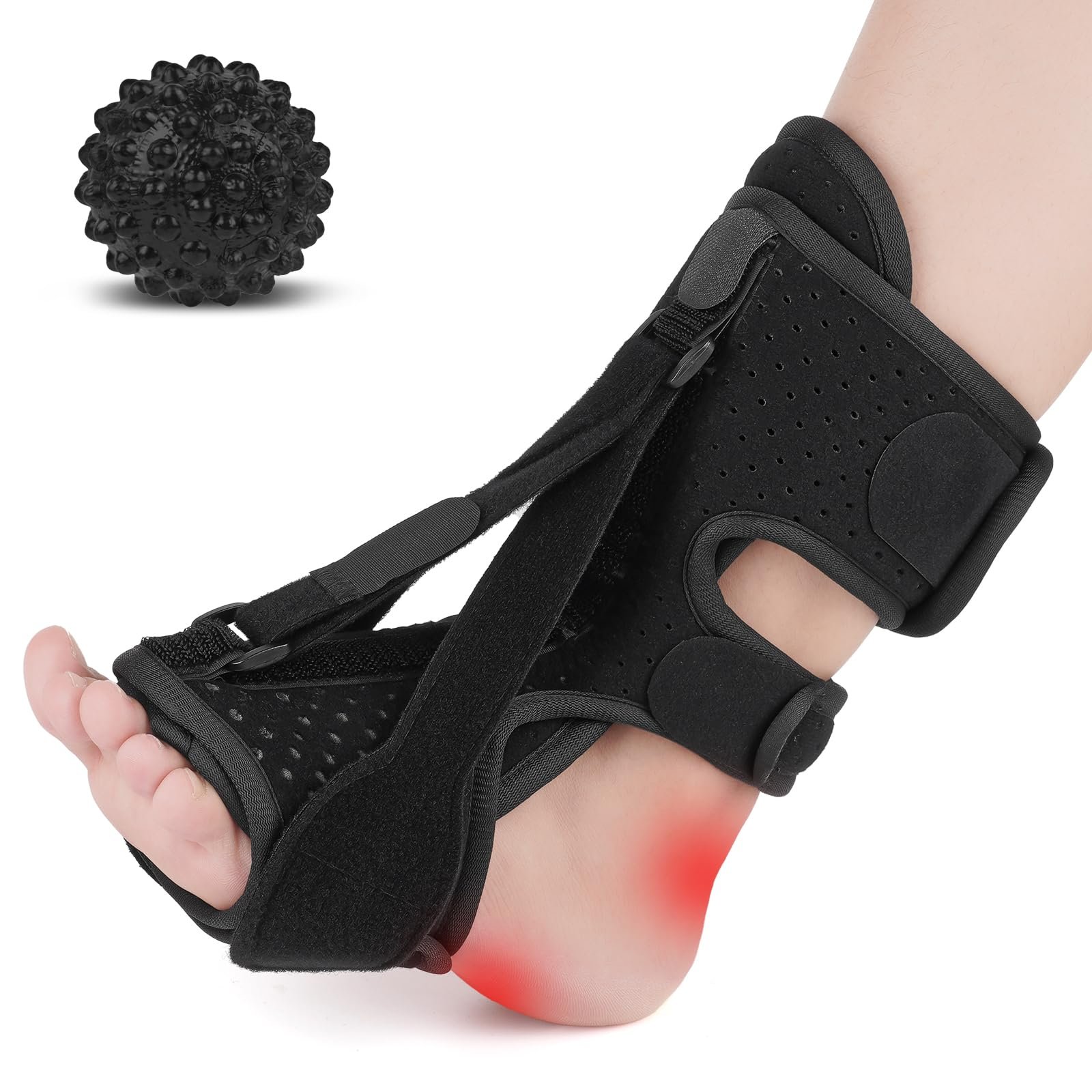 KOVELYSSE Plantar Fasciitis Night Splint with Massage Ball, 2-in-1 Recovery Kit for Morning Pain Relief, Adjustable Foot Brace for Sleeping, Achilles Tendonitis Heel Spur Support, Fits Women Men Black