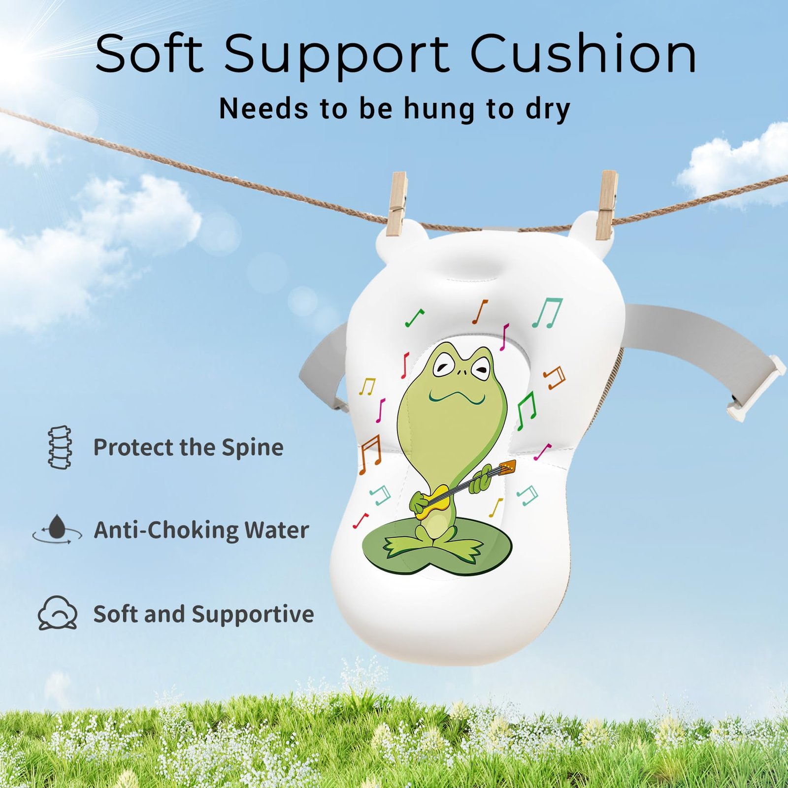 BUNWAG Baby Bathtub, Collapsible Newborn Bathtub for Infant to Toddler with Soft Cushion and Thermometer,Portable Travel Newborn Tub with No-Slip Feet, Baby Shower Gifts, 0-12 Months Baby Bath, Grey - Image 6