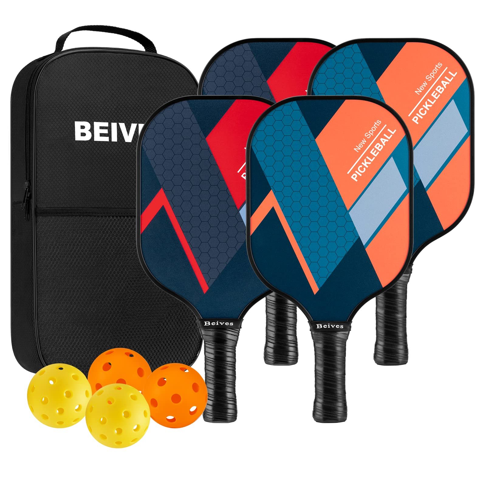 BEIVES Pickleball Paddles Set of 4, Fiberglass Rackets USAPA Approved
