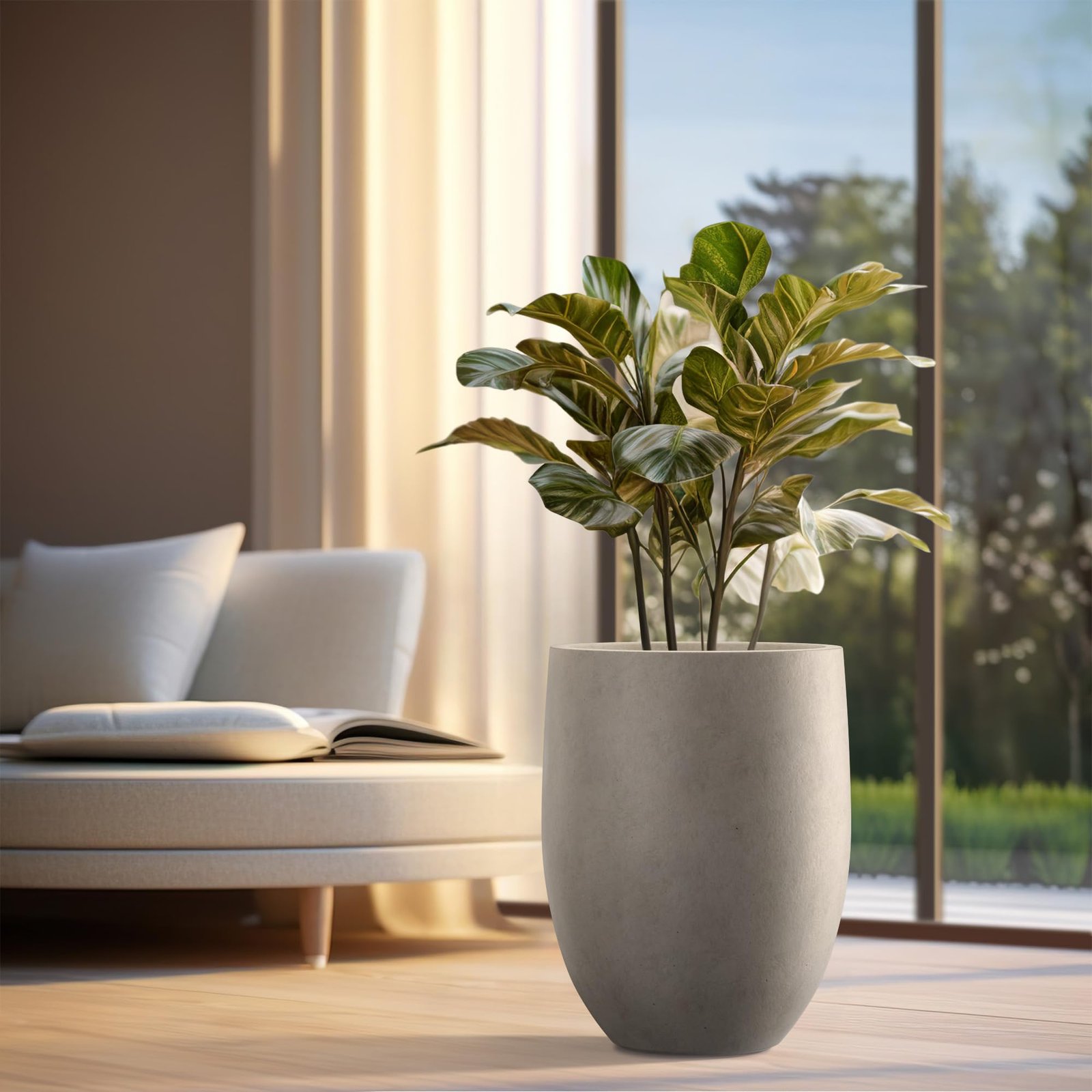 Kante Tall Concrete Planter, 21.7" Modern Floor Pot for Plants - Image 4