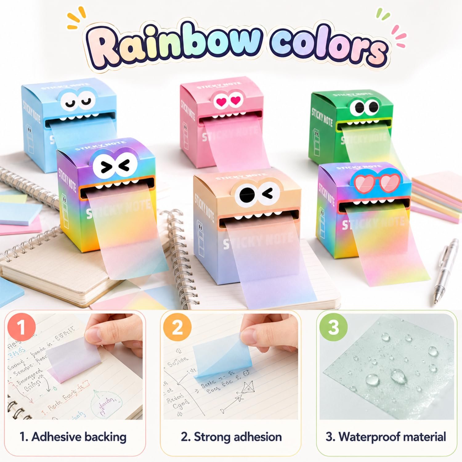 105 Sheets Transparent Pull-Out Sticky Notes,Monster Pattern Sticky Note,Glitter Sticky Notes,See-Through Design, Easy Marking, Strong Adhesion,Suitable for Office Work(Pink - Image 3