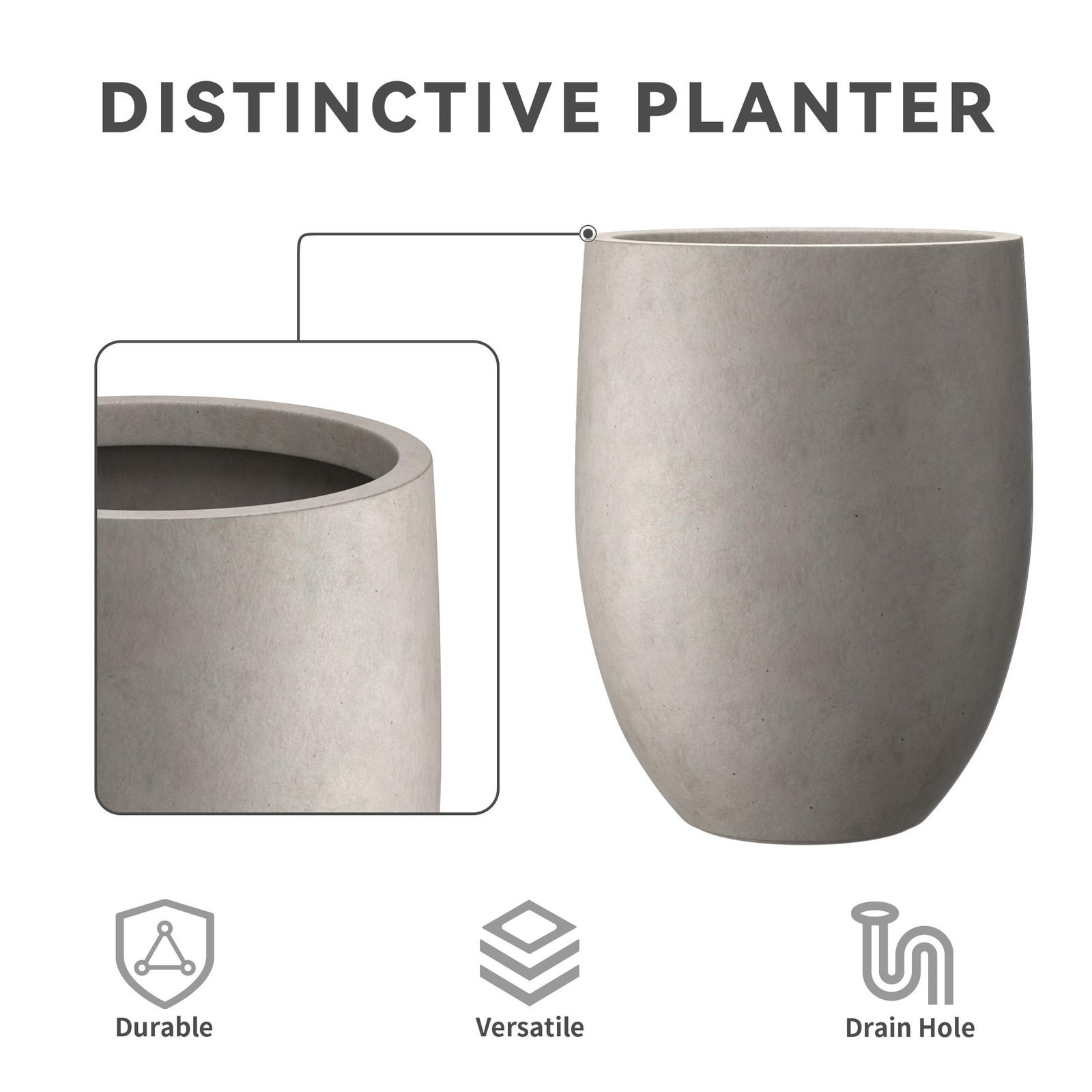 Kante Tall Concrete Planter, 21.7" Modern Floor Pot for Plants - Image 7