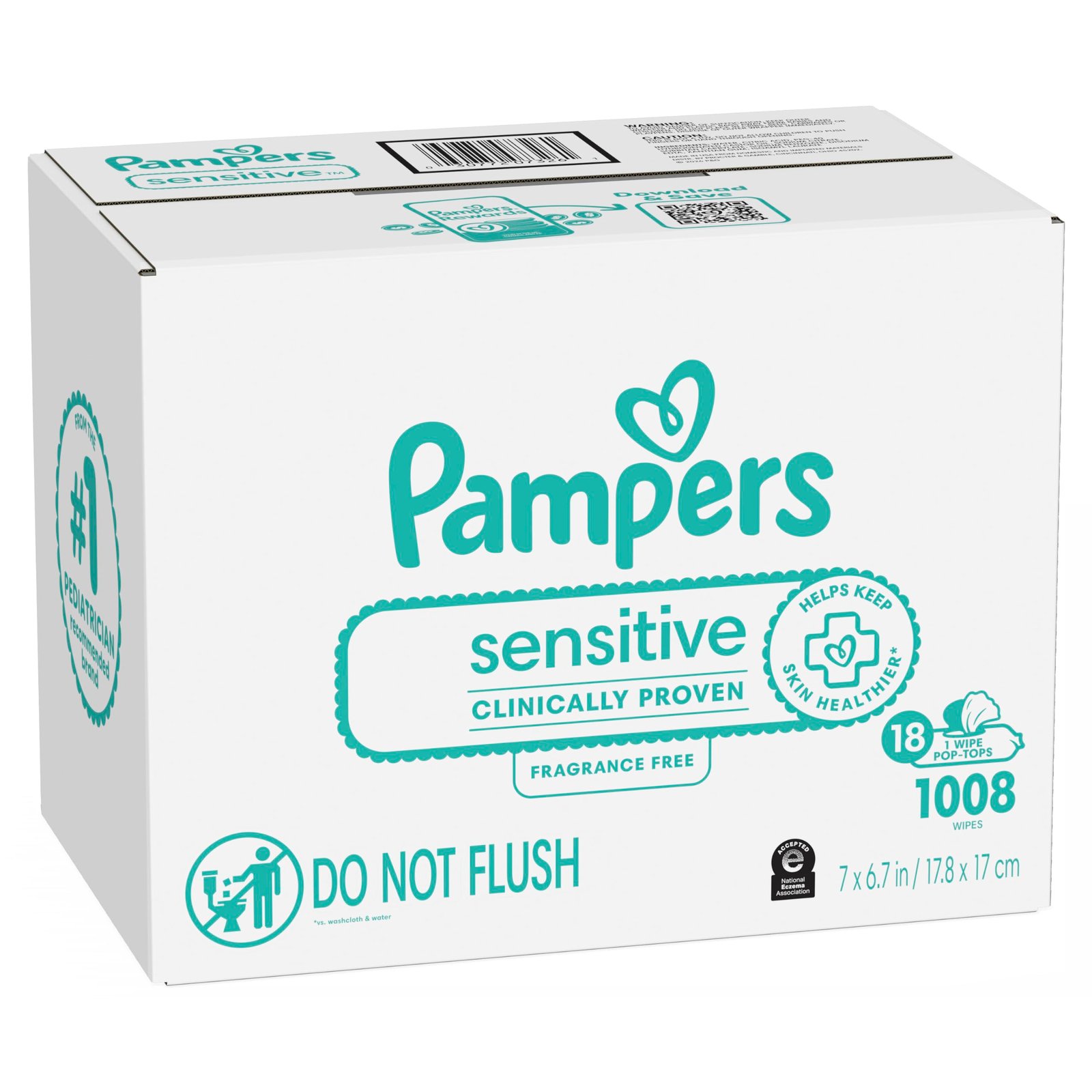 Pampers Sensitive Baby Wipes, Unscented, Fragrance Free, Clinically Proven, Water Based, Hypoallergenic, Multi-Use, Hand Wipes, 1008 Wipes Total (18X Flip-Top Packs) - Image 12