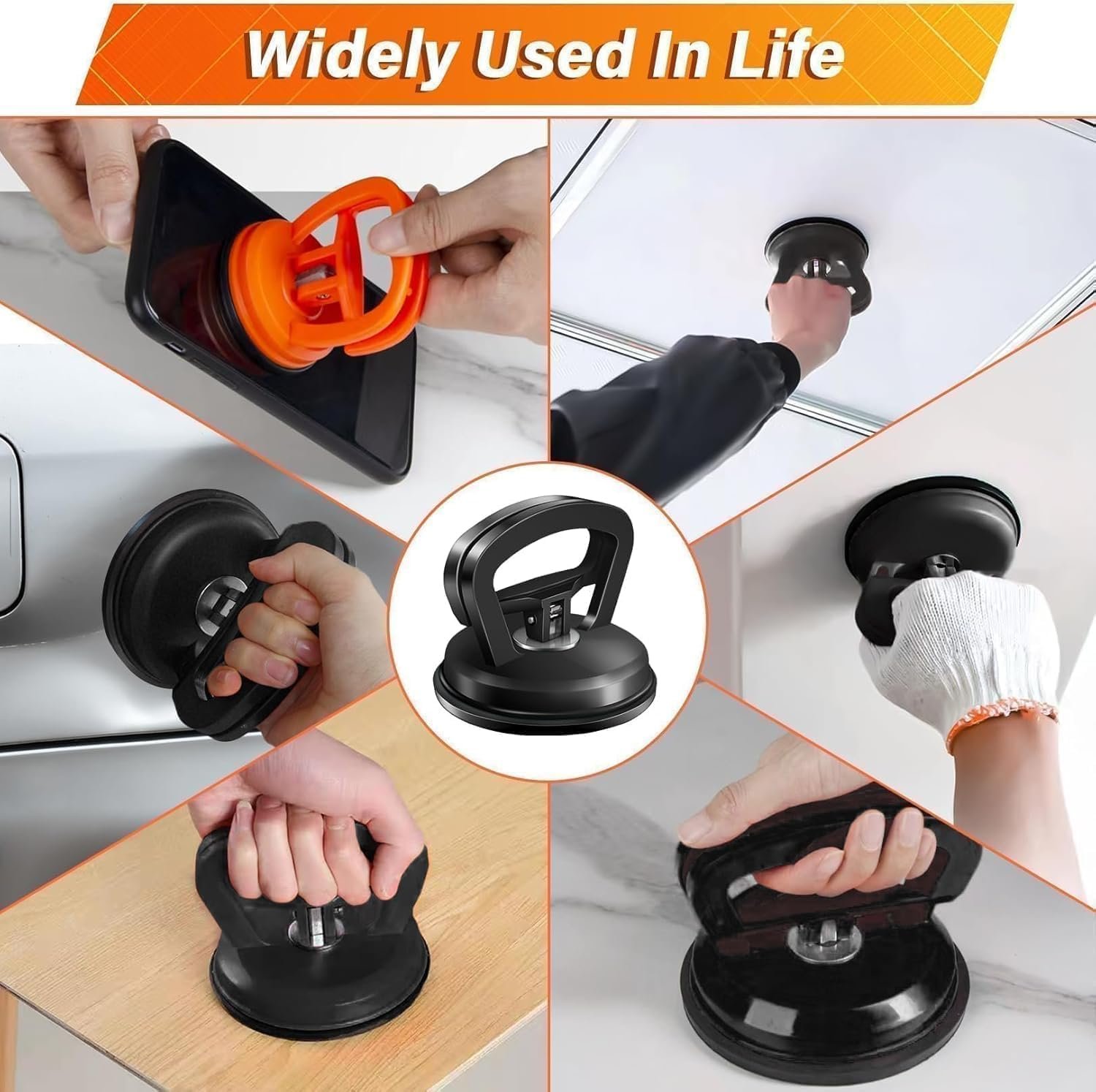 Tiantanghu Dent Puller,3 Pack Car Dent Puller Car Dent Removal Kit Suction Cup Dent Puller Dent Remover Tool and Dent Repair Kit Handle Lifter for Cars Body,Glass,Screen,Objects Moving (Black+Orange) - Image 5