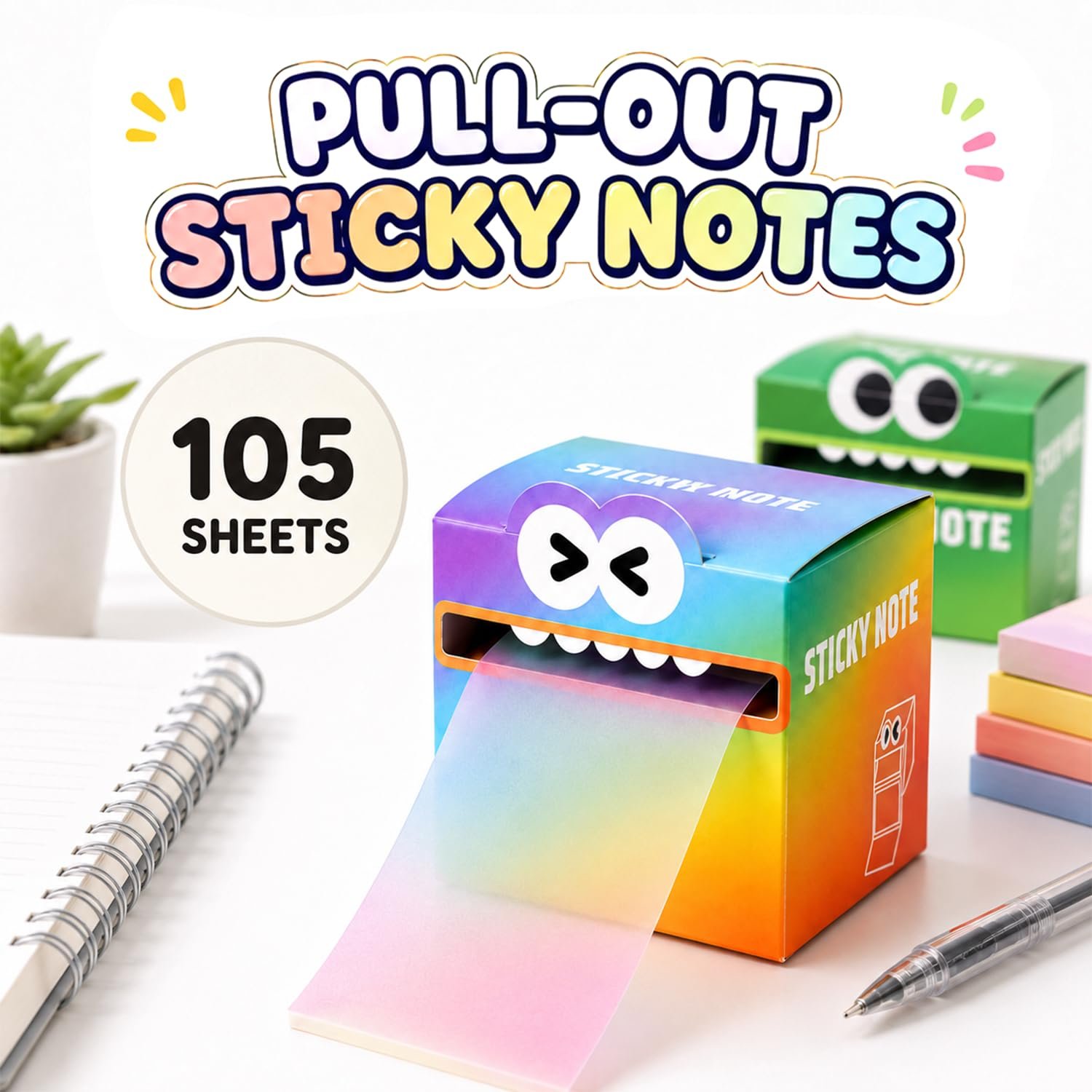 105 Sheets Transparent Pull-Out Sticky Notes,Monster Pattern Sticky Note,Glitter Sticky Notes,See-Through Design, Easy Marking, Strong Adhesion,Suitable for Office Work(Pink - Image 6