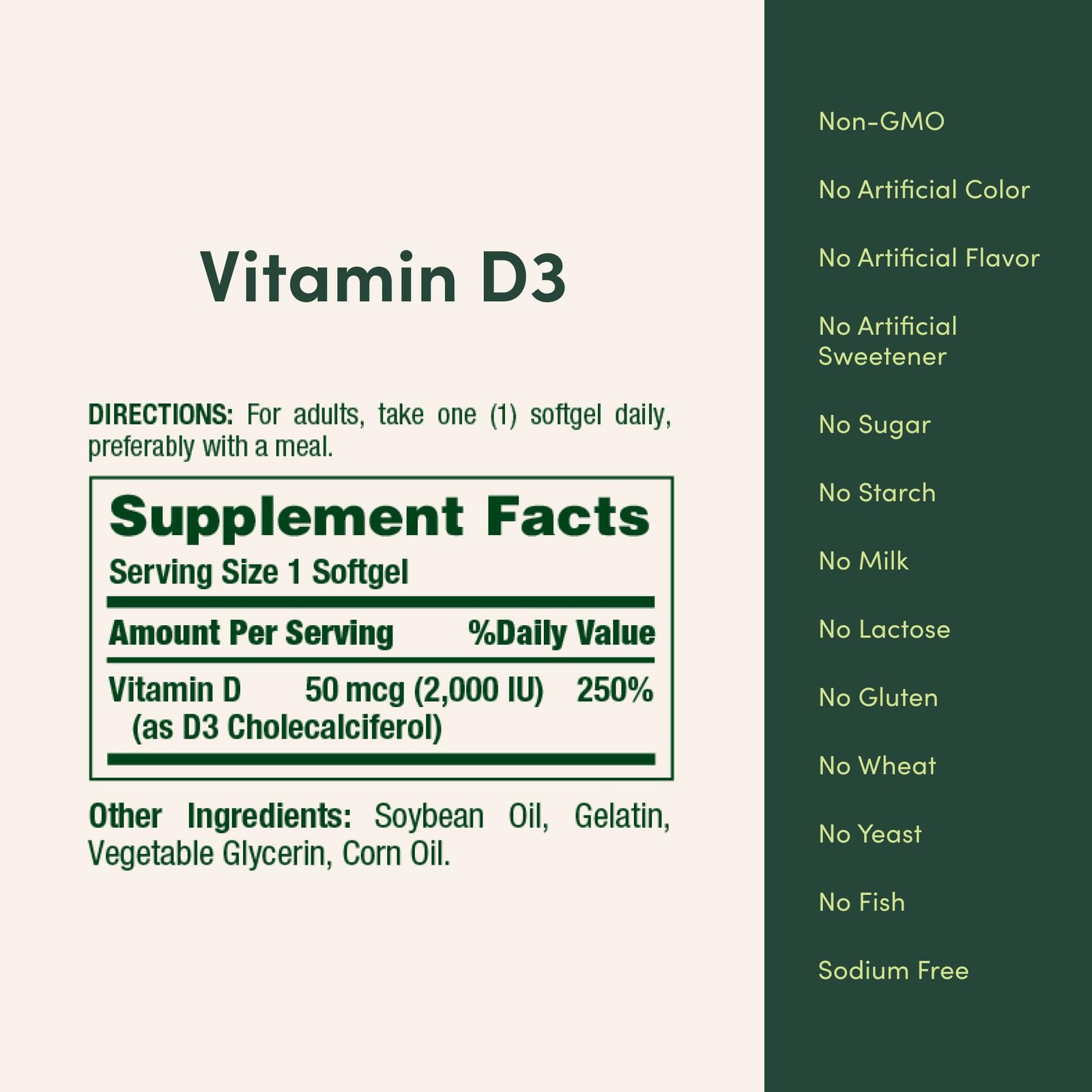 Nature's Bounty Vitamin D3 2000 IU Essential for Healthy Bones 350 Softgels - Image 5
