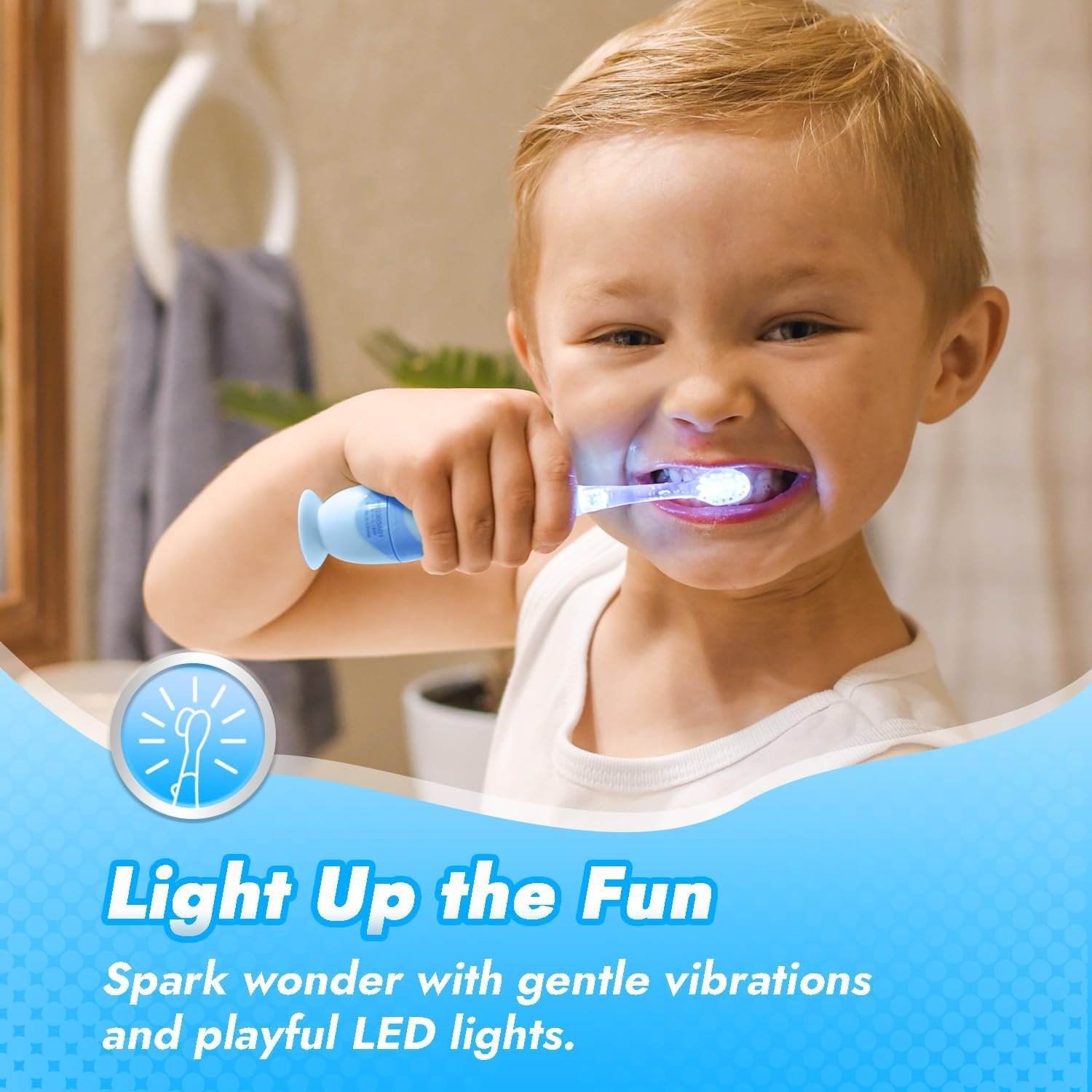 Papablic Toddler Sonic Electric Kids Toothbrush for Ages 1-3, Blue Penguin - Image 3
