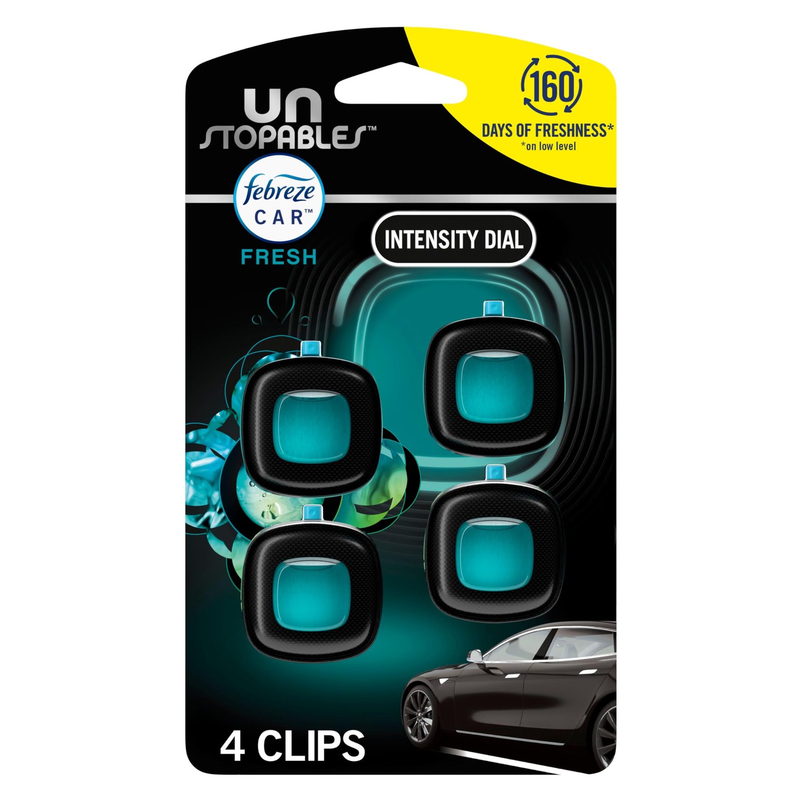Febreze Car Air Freshener, Odor-Fighting Automotive Vent Clip, Scented Car Accessories, Long Lasting for Strong Odors, Unstopables Fresh Scent, .07 fl oz, 4 Count - Image 9
