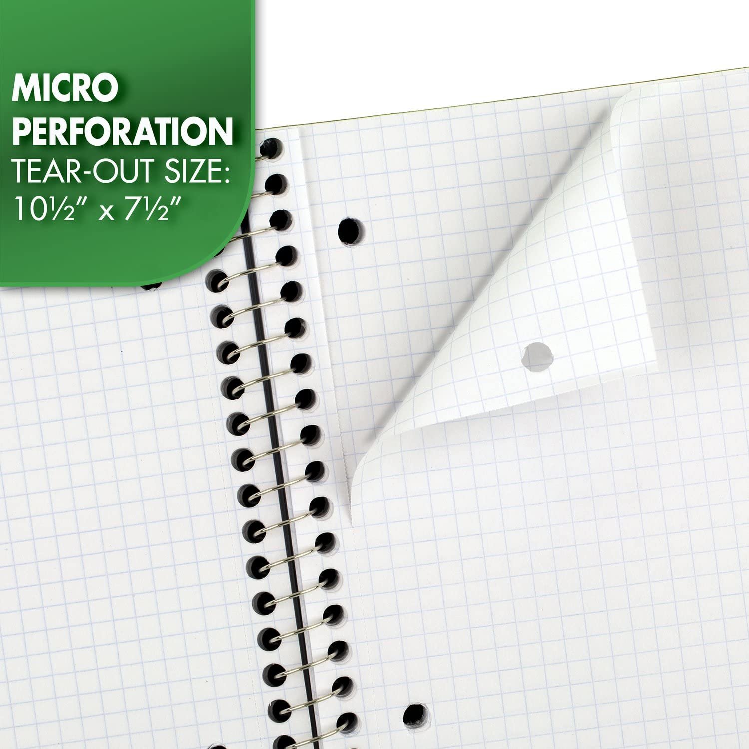 Mead Spiral Notebook, 1 Subject, Graph Ruled Paper, 7-1/2" x 10-1/2", 100 Sheets, Green (05676AC5) - Image 4
