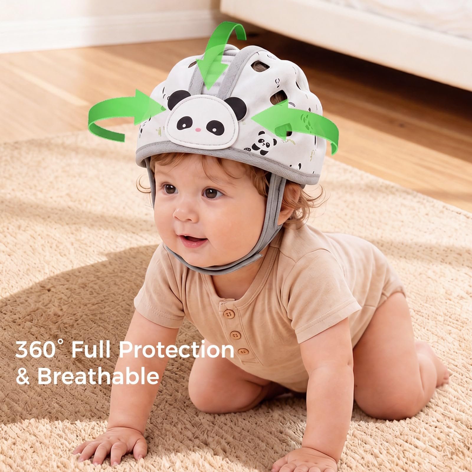 Cute Baby Head Protector - Ultra Light Baby Helmet for Crawling Walking, Soft Cushion Breathable Toddler Helmets for 6-24 Months, Adjustable Infant Safety Headguard (Panda) - Image 2