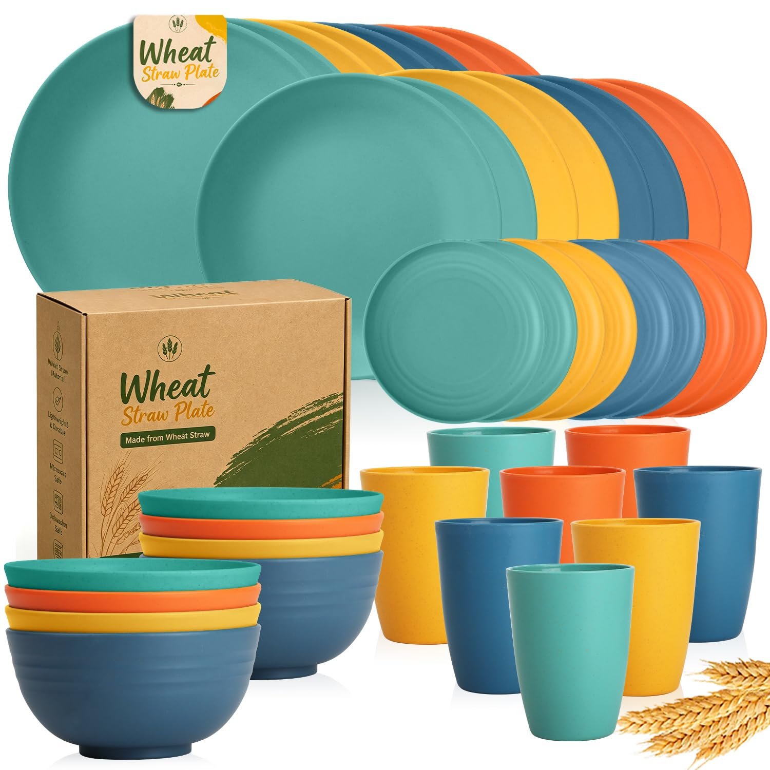 GAINSAY Wheat Straw Dinnerware Set, 40-PCS Lightweight Dish Set for 8