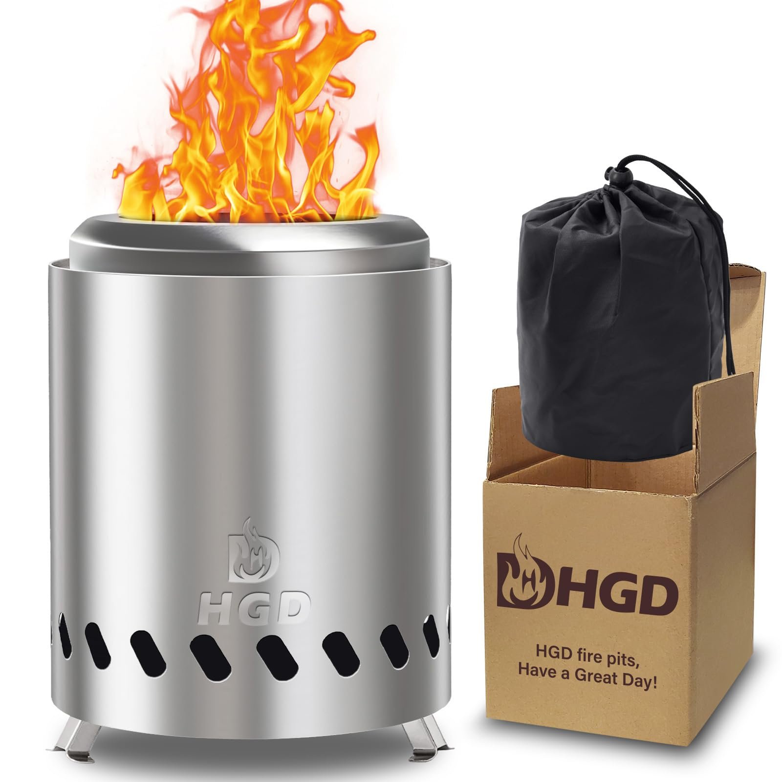 HGD Tabletop Fire Pit, Smokeless Firepit Outdoor, Mini Fire Pit for with Carry Bag for Camping Backyard Patio Garden Picnic, Silver